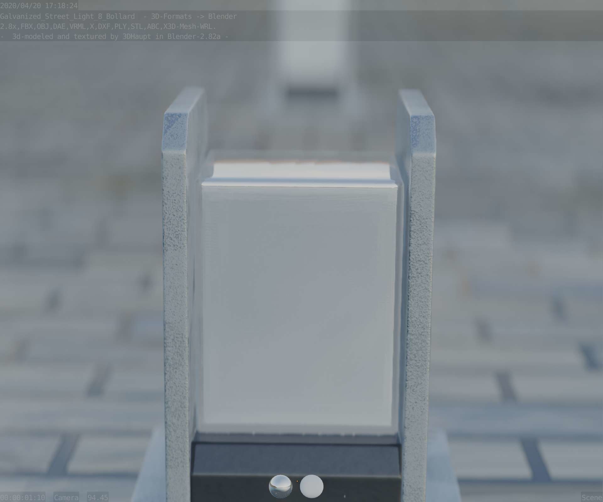 Street Light 8 Bollard 200mm Galvanized Version 1 Low-poly 3D model_11