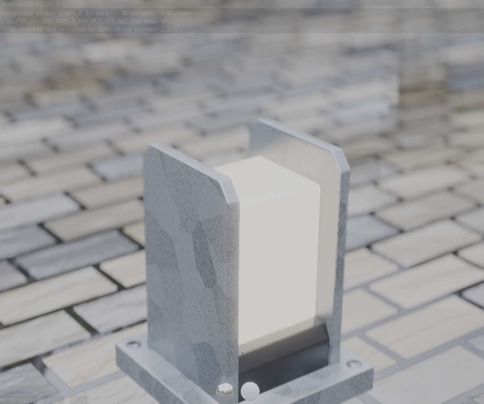 Street Light 8 Bollard 200mm Galvanized Version 1 Low-poly 3D model_86