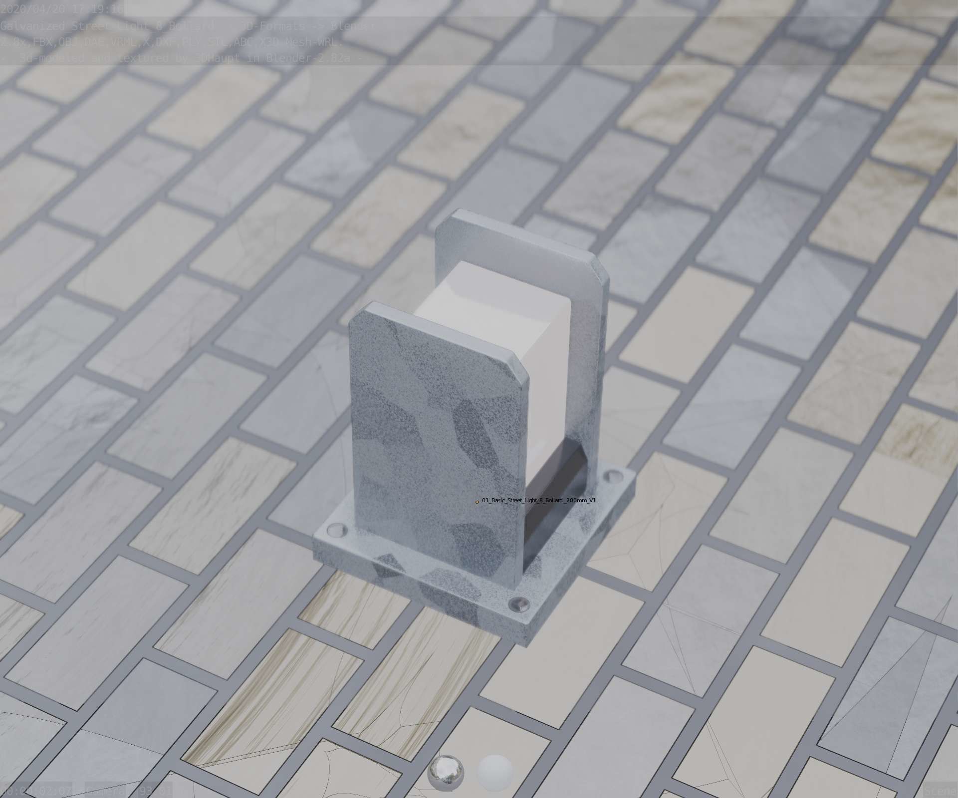 Street Light 8 Bollard 200mm Galvanized Version 1 Low-poly 3D model_55