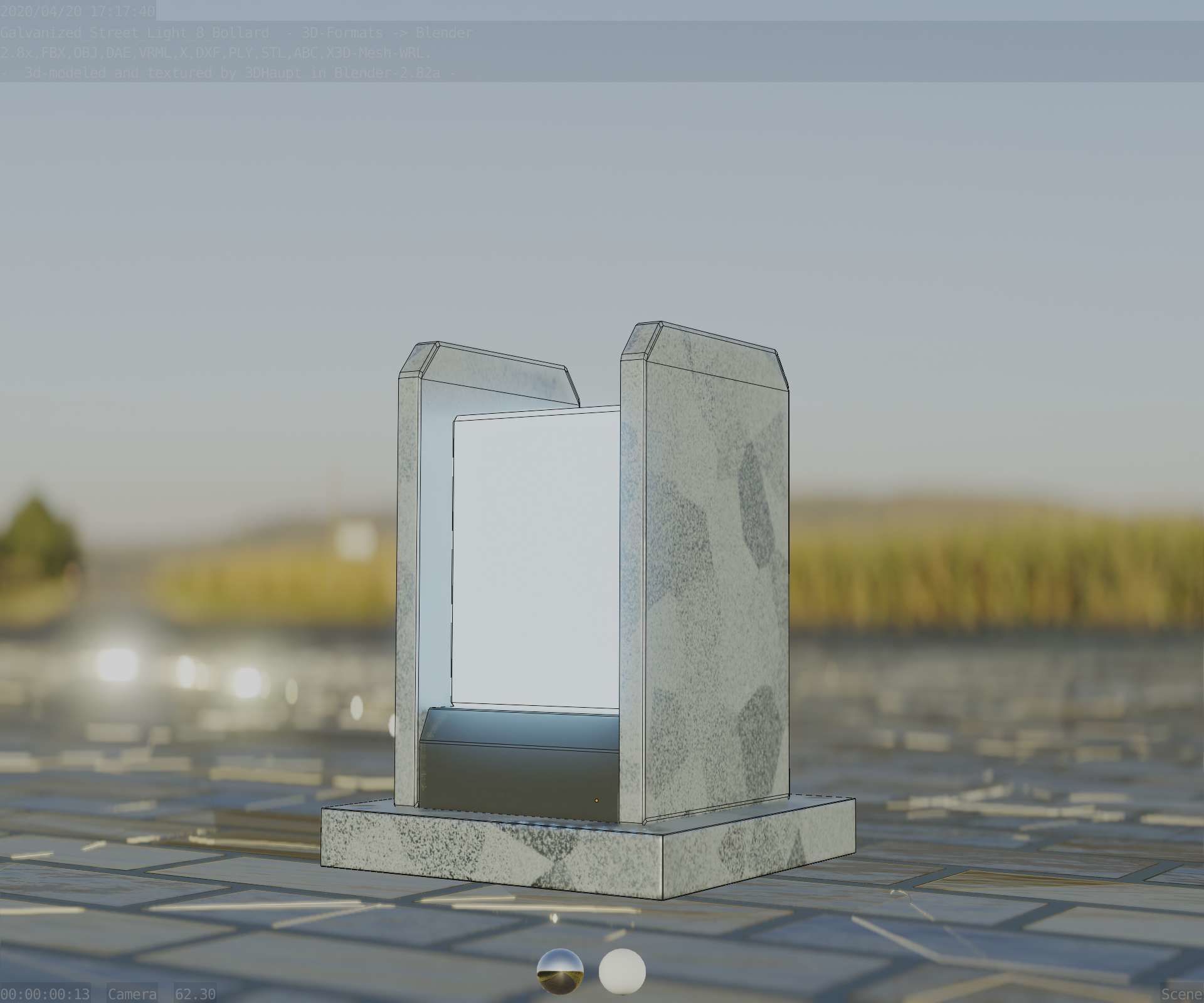 Street Light 8 Bollard 200mm Galvanized Version 1 Low-poly 3D model_25