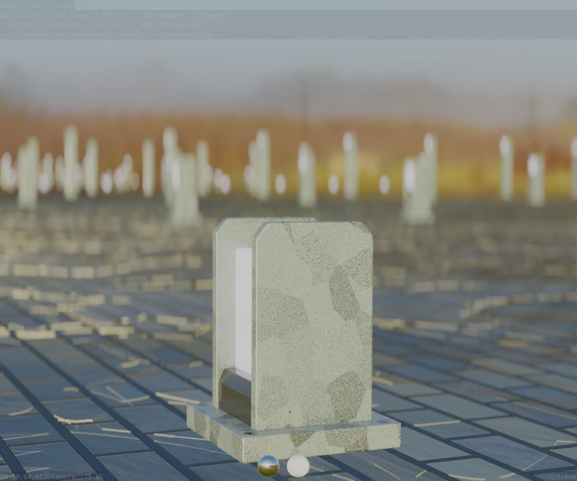 Street Light 8 Bollard 200mm Galvanized Version 1 Low-poly 3D model_97