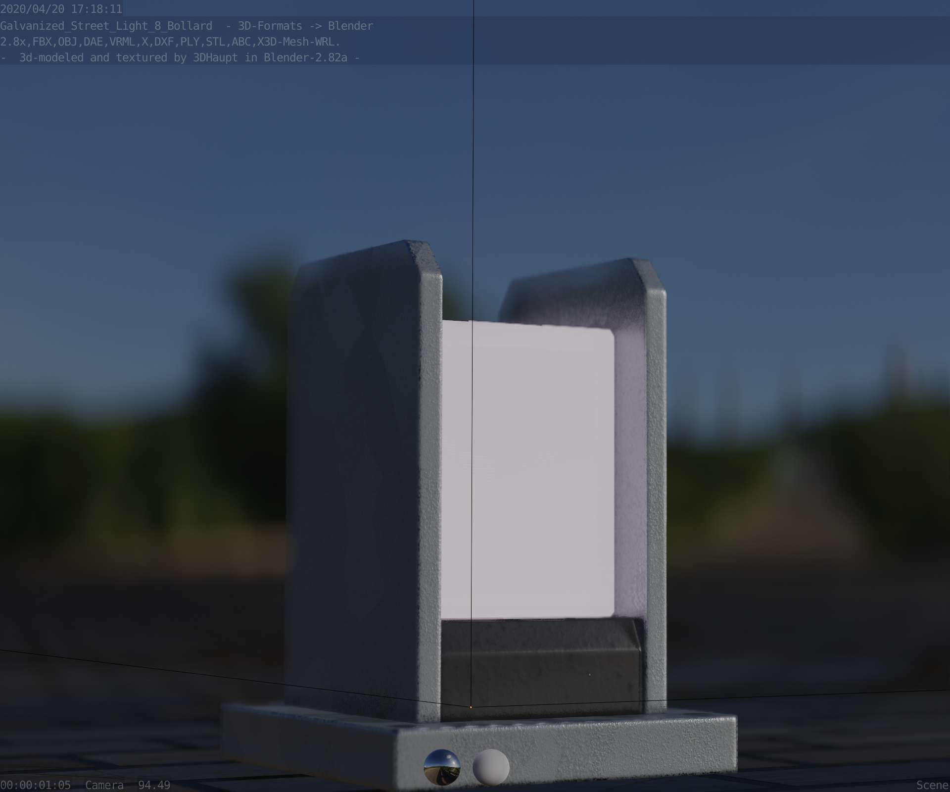 Street Light 8 Bollard 200mm Galvanized Version 1 Low-poly 3D model_6