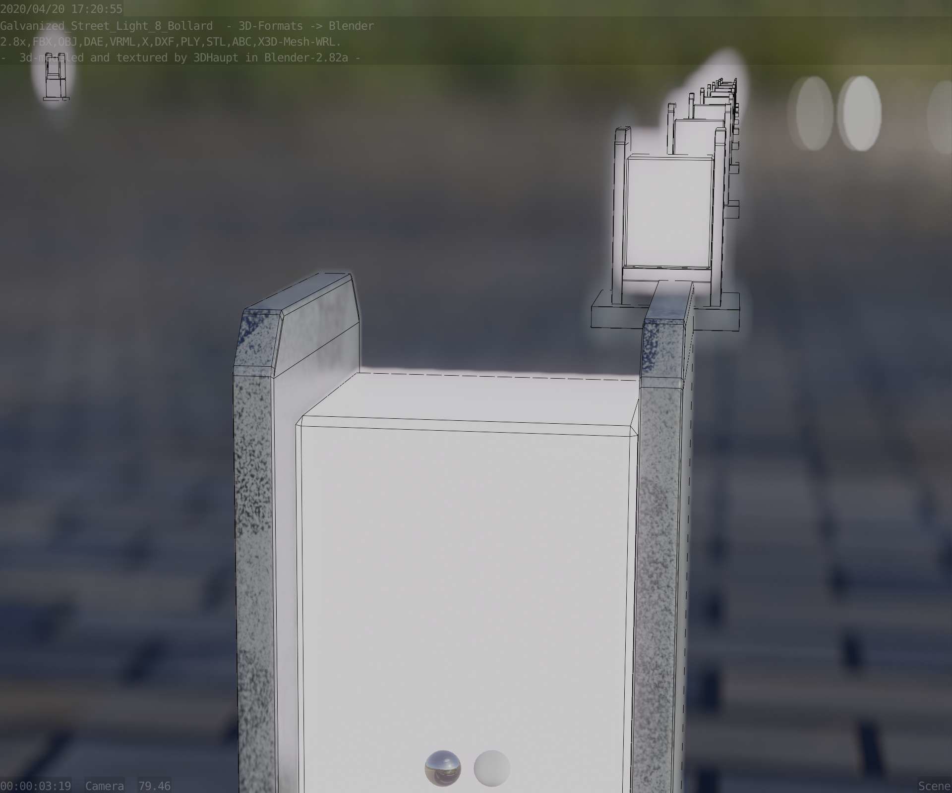 Street Light 8 Bollard 200mm Galvanized Version 1 Low-poly 3D model_91