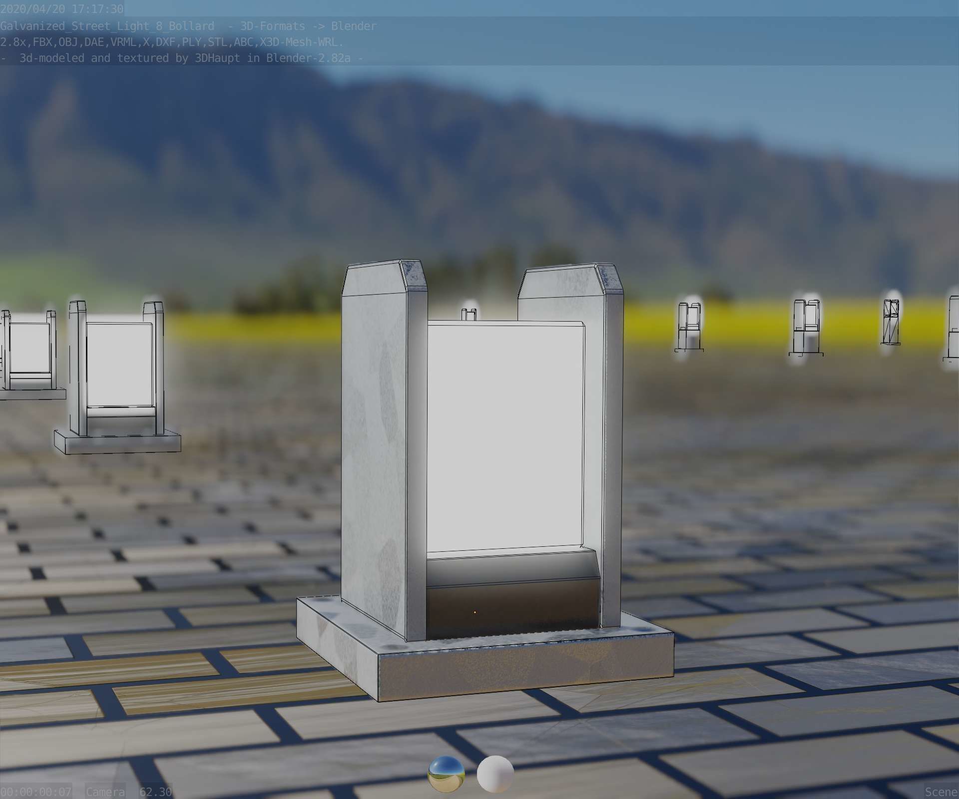 Street Light 8 Bollard 200mm Galvanized Version 1 Low-poly 3D model_1