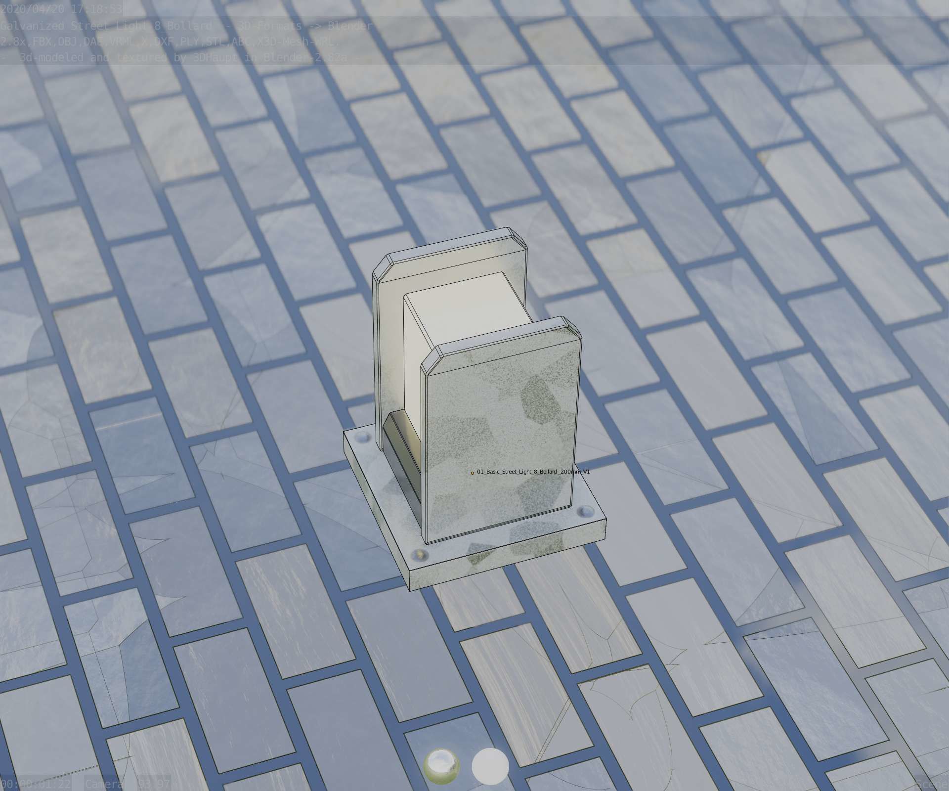 Street Light 8 Bollard 200mm Galvanized Version 1 Low-poly 3D model_46