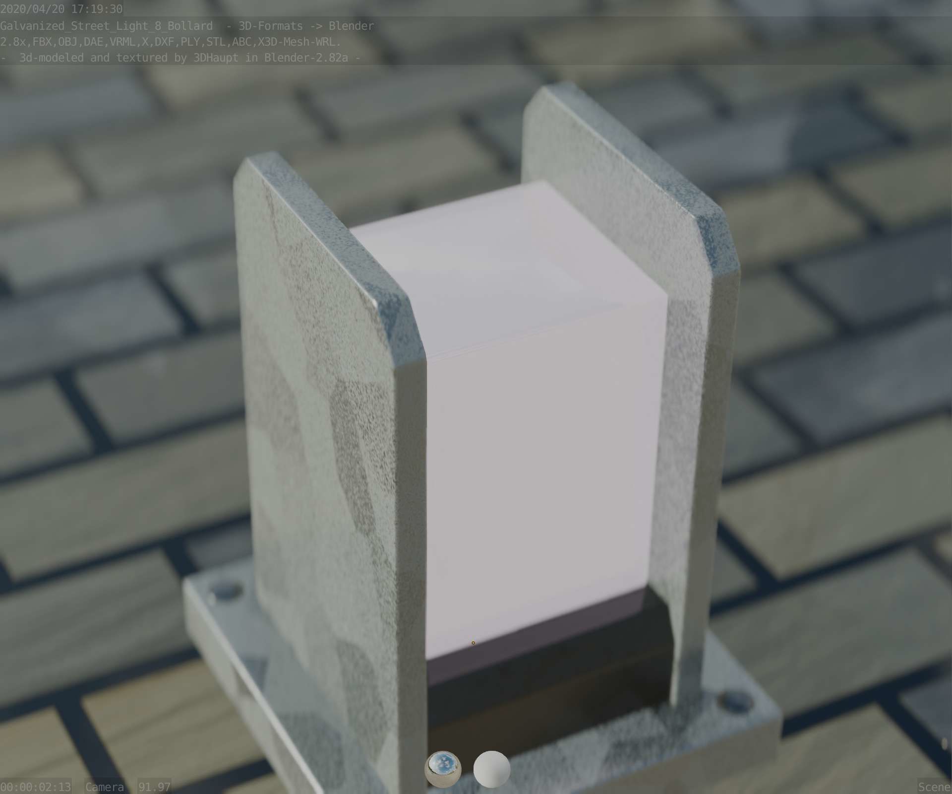 Street Light 8 Bollard 200mm Galvanized Version 1 Low-poly 3D model_61