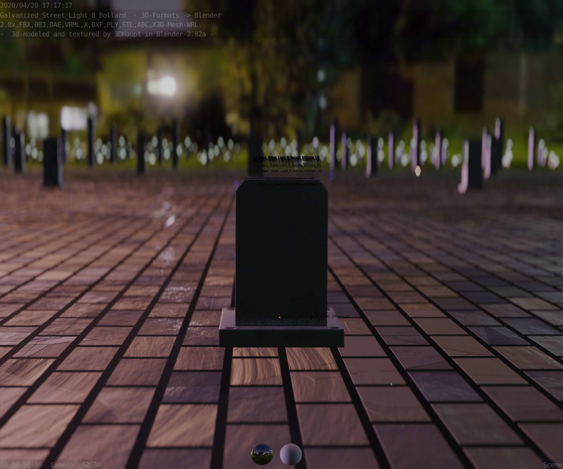 Street Light 8 Bollard 200mm Galvanized Version 1 Low-poly 3D model_13