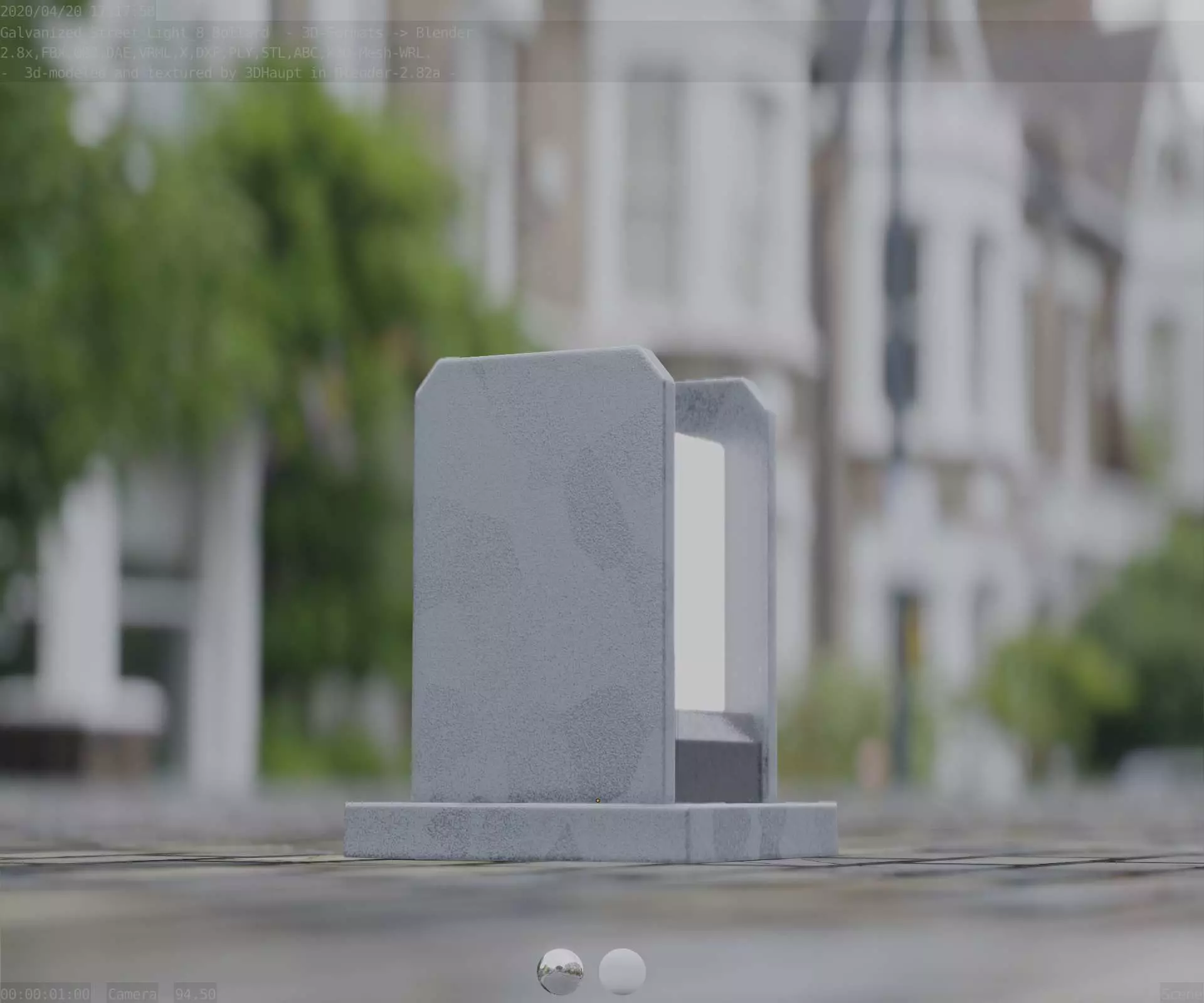 Street Light 8 Bollard 200mm Galvanized Version 1 Low-poly 3D model_0