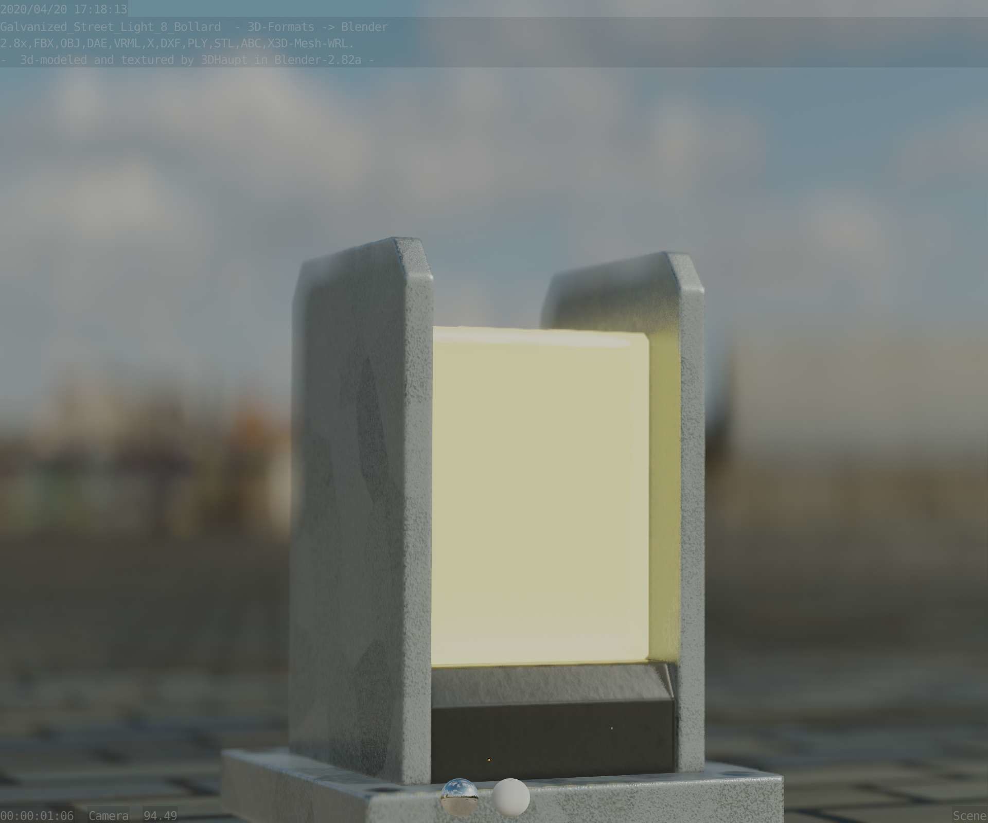 Street Light 8 Bollard 200mm Galvanized Version 1 Low-poly 3D model_7