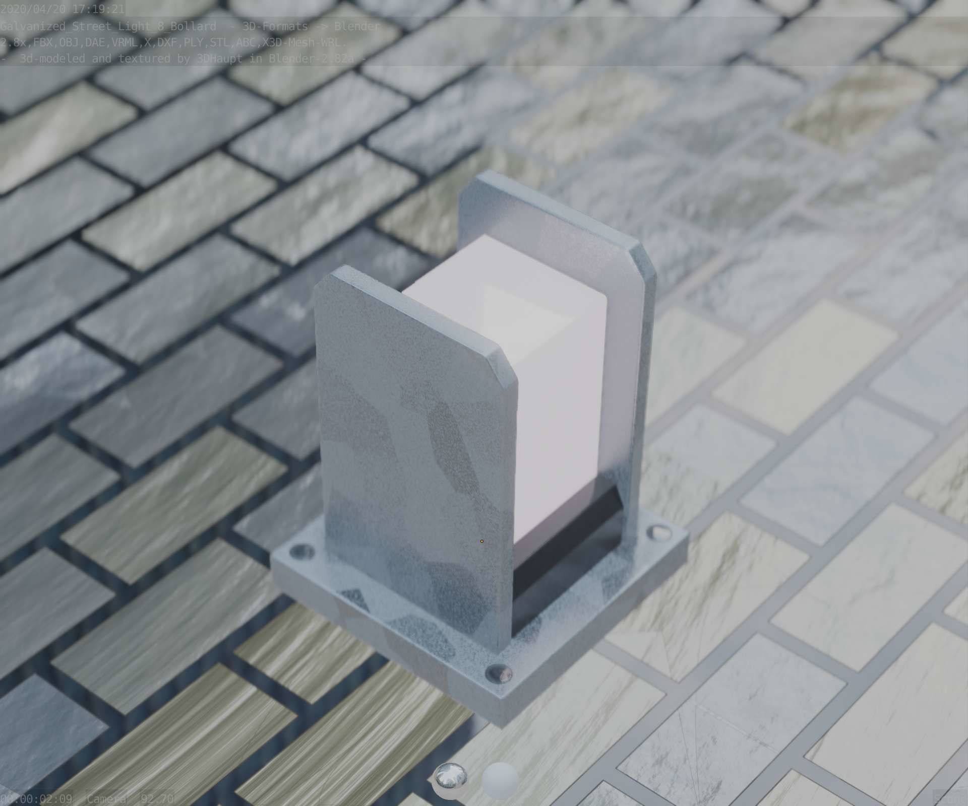 Street Light 8 Bollard 200mm Galvanized Version 1 Low-poly 3D model_57