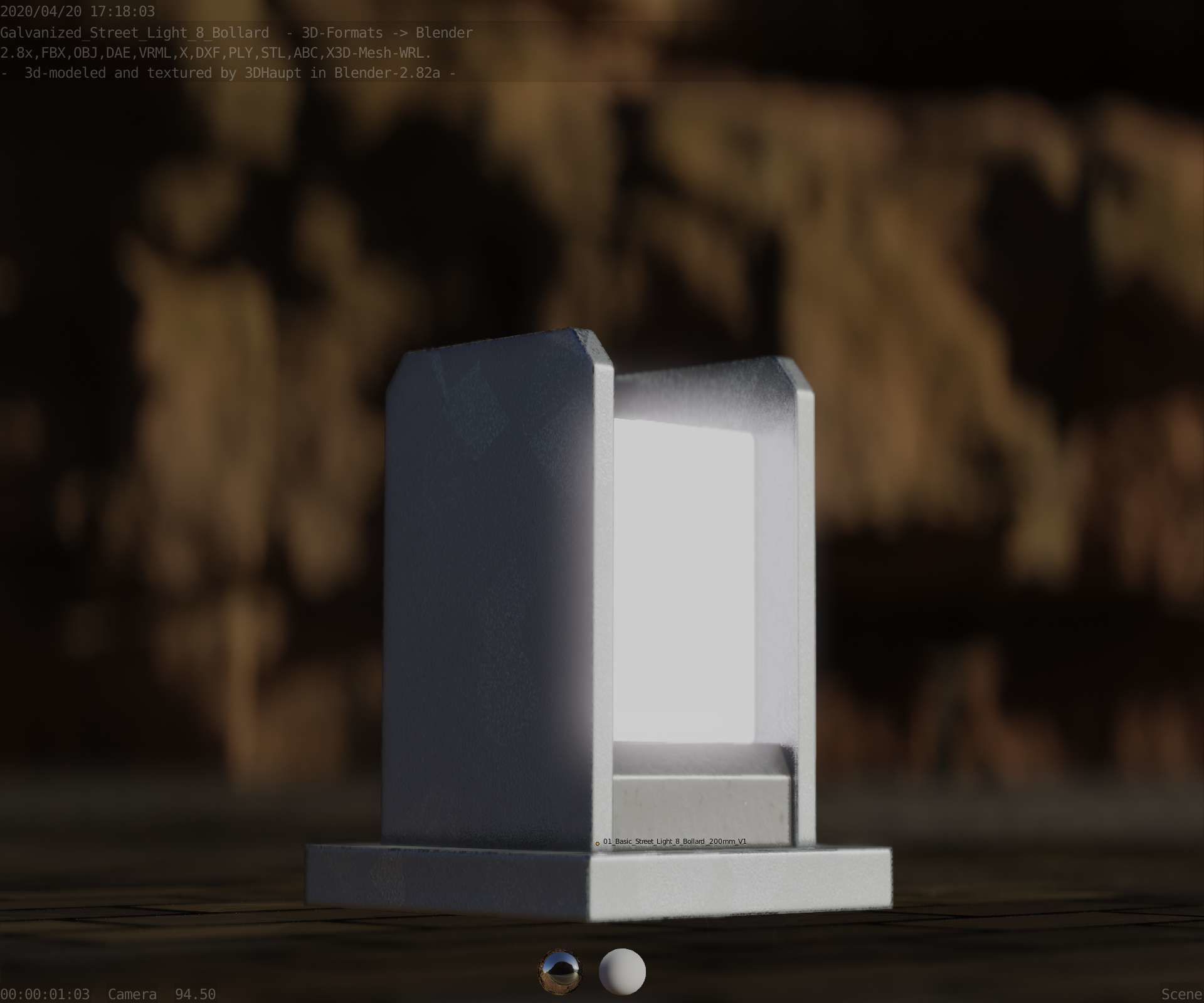 Street Light 8 Bollard 200mm Galvanized Version 1 Low-poly 3D model_4