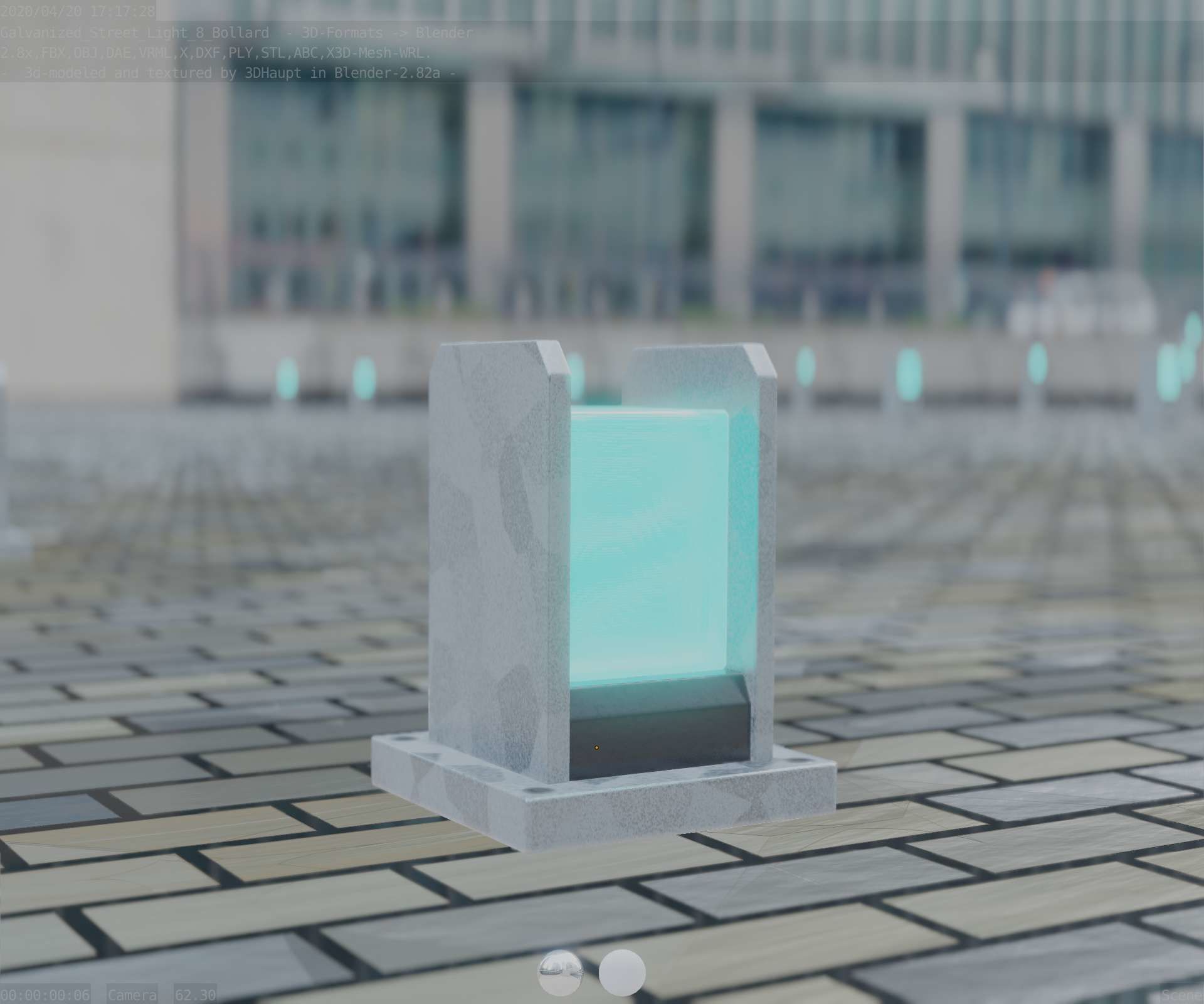 Street Light 8 Bollard 200mm Galvanized Version 1 Low-poly 3D model_19