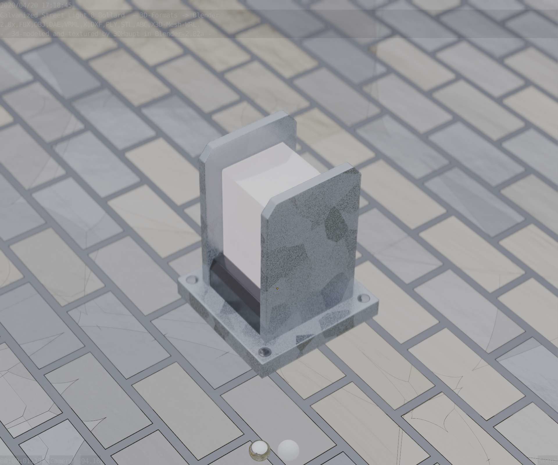 Street Light 8 Bollard 200mm Galvanized Version 1 Low-poly 3D model_43