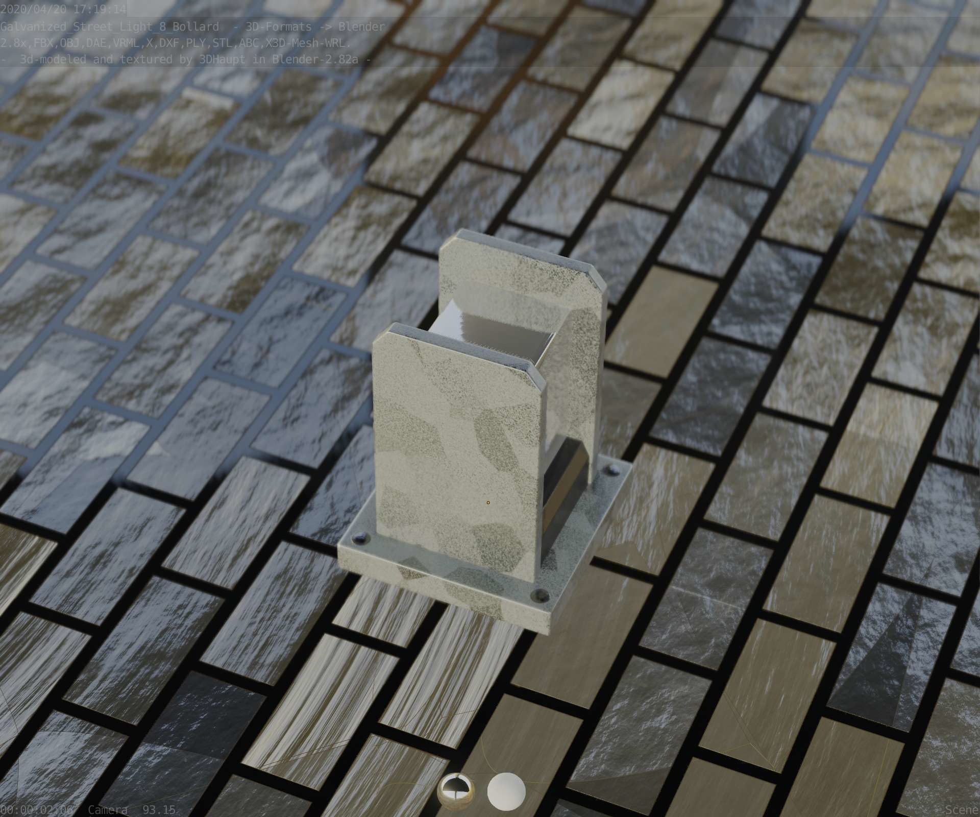 Street Light 8 Bollard 200mm Galvanized Version 1 Low-poly 3D model_54