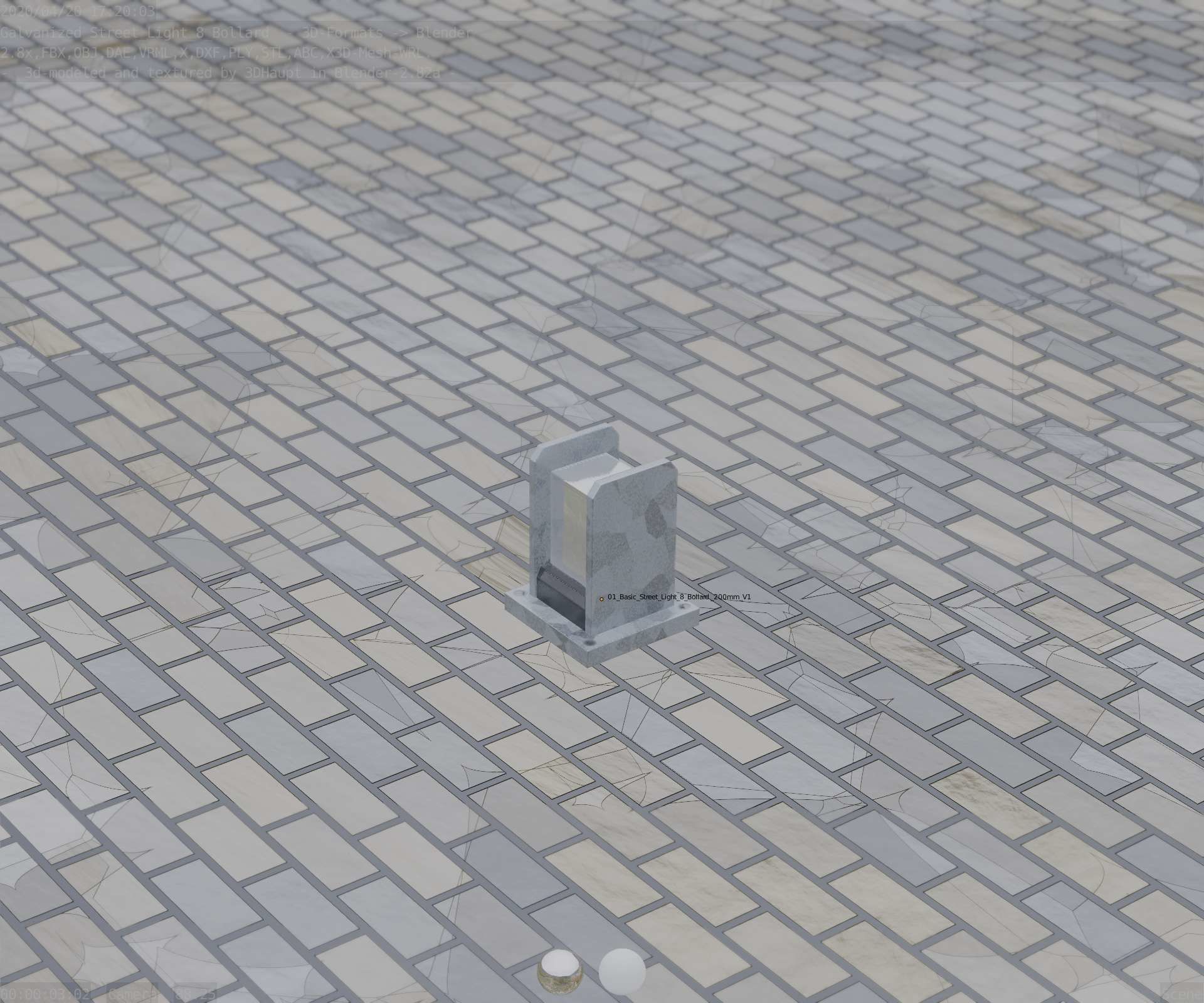 Street Light 8 Bollard 200mm Galvanized Version 1 Low-poly 3D model_74