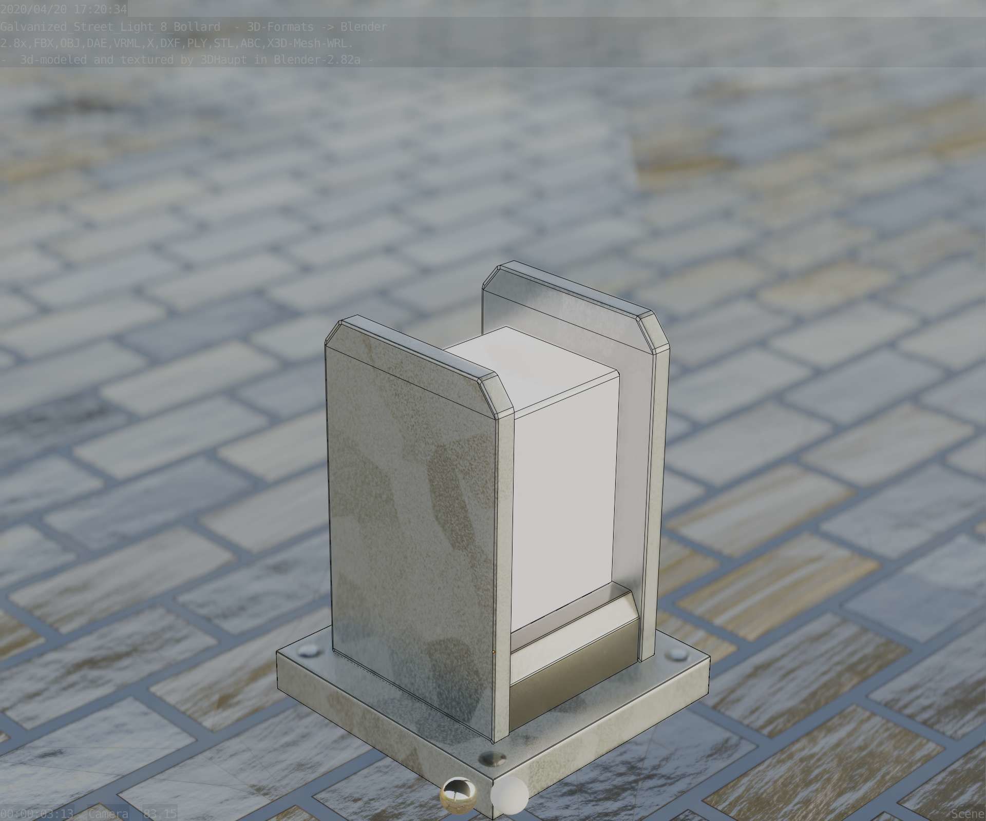 Street Light 8 Bollard 200mm Galvanized Version 1 Low-poly 3D model_85