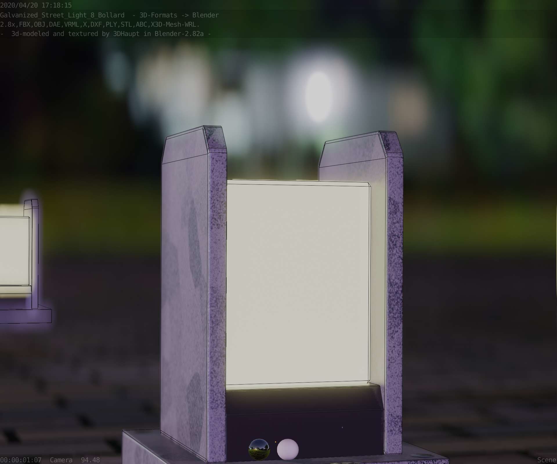 Street Light 8 Bollard 200mm Galvanized Version 1 Low-poly 3D model_8