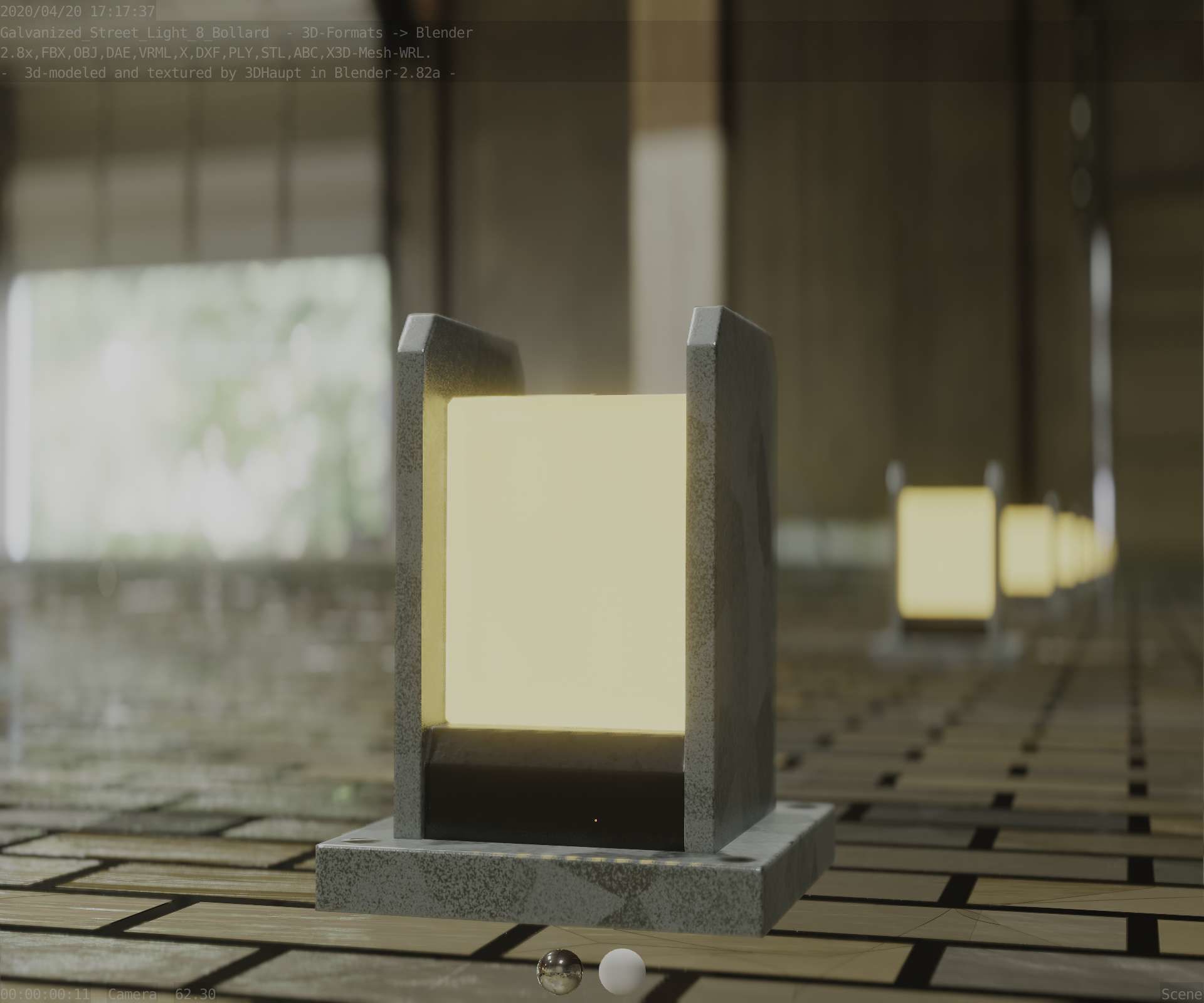 Street Light 8 Bollard 200mm Galvanized Version 1 Low-poly 3D model_23