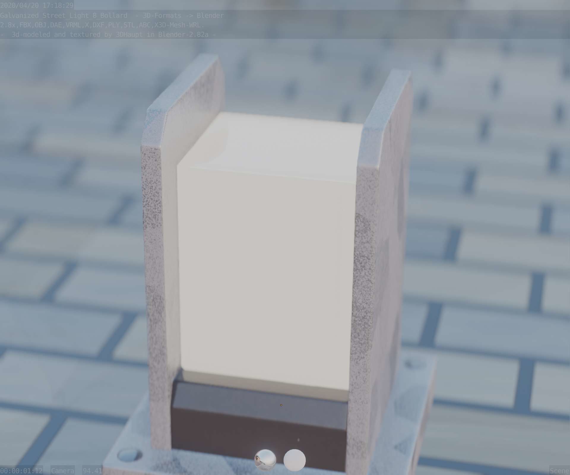 Street Light 8 Bollard 200mm Galvanized Version 1 Low-poly 3D model_36