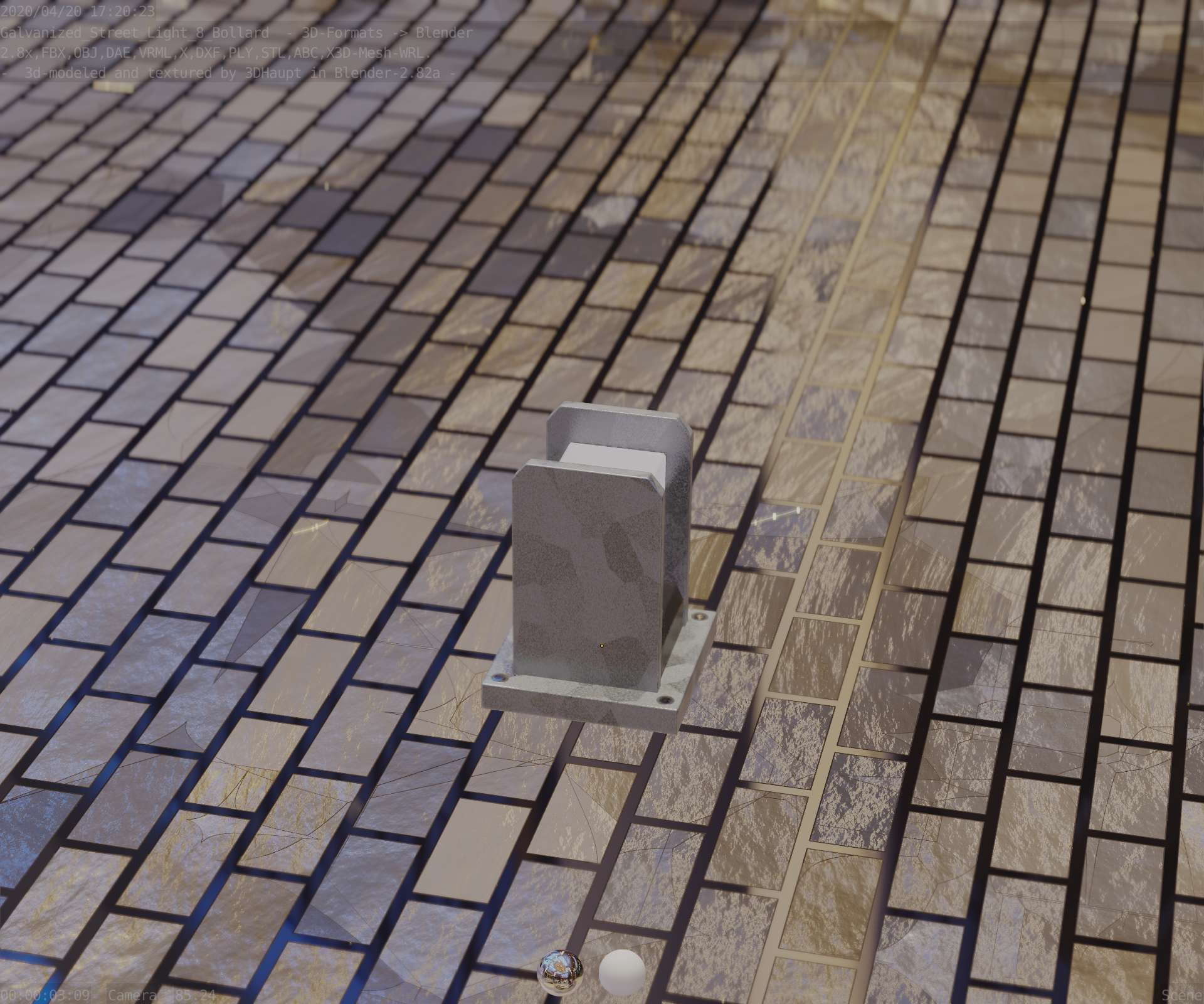 Street Light 8 Bollard 200mm Galvanized Version 1 Low-poly 3D model_81