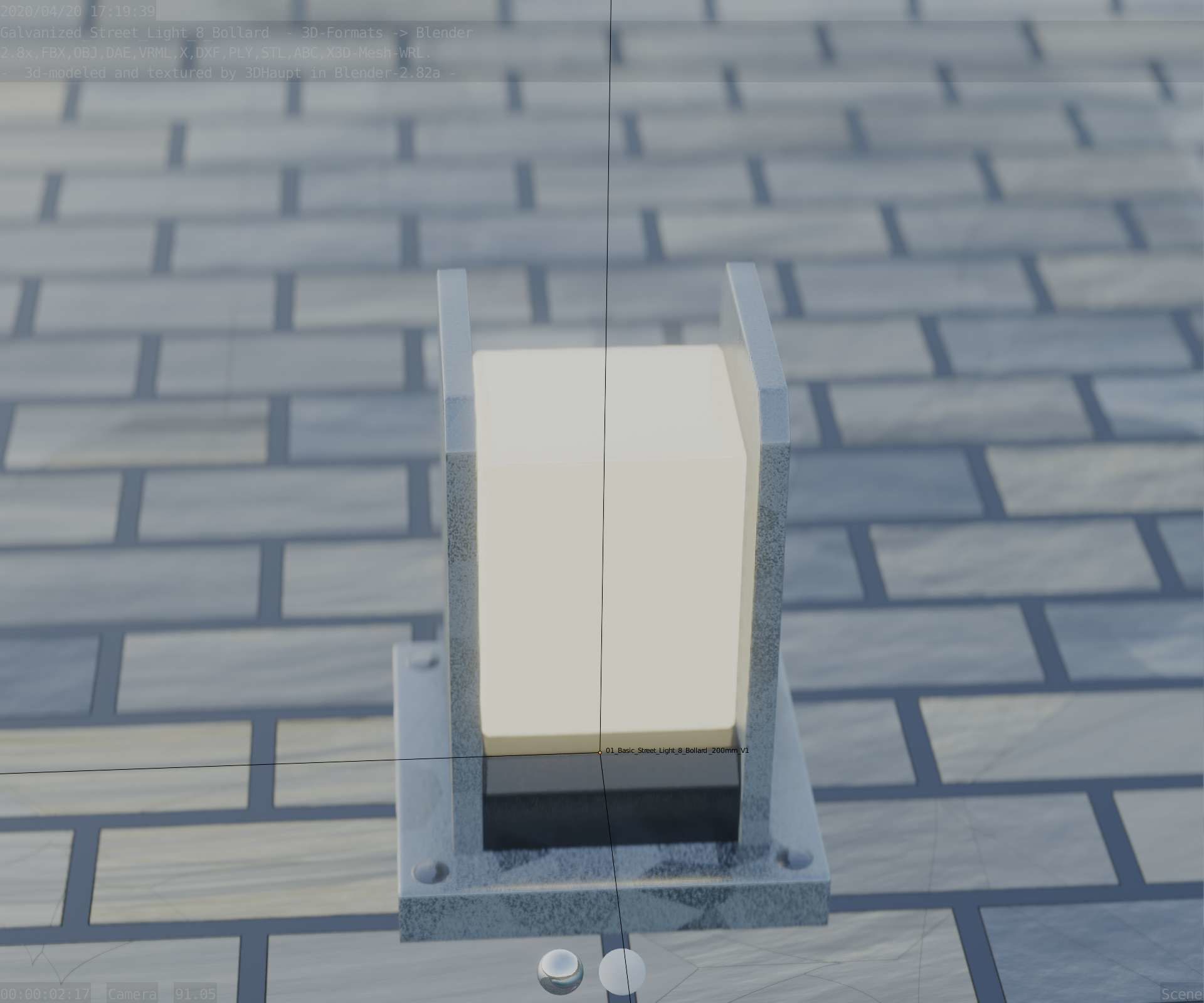 Street Light 8 Bollard 200mm Galvanized Version 1 Low-poly 3D model_65