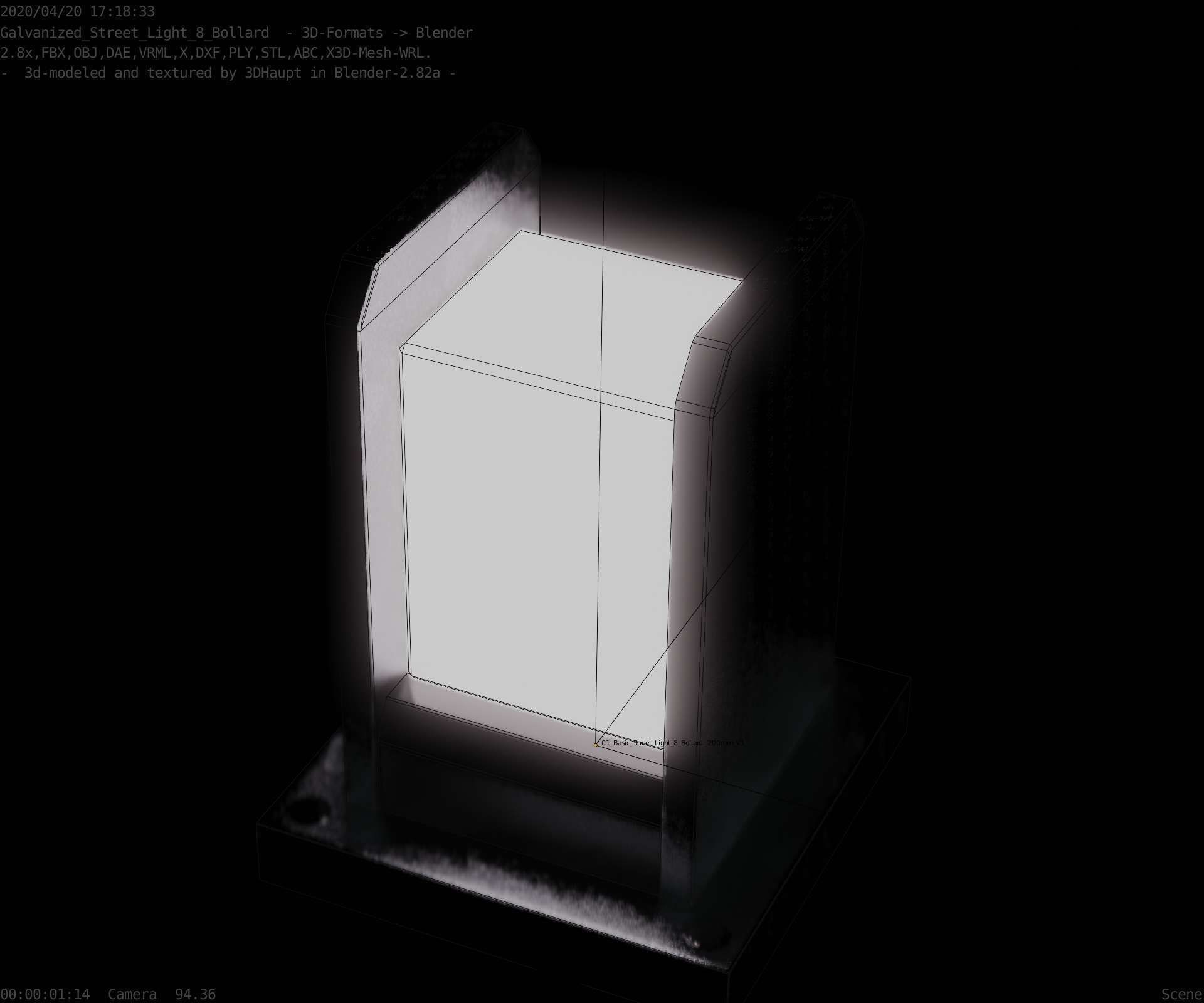 Street Light 8 Bollard 200mm Galvanized Version 1 Low-poly 3D model_38