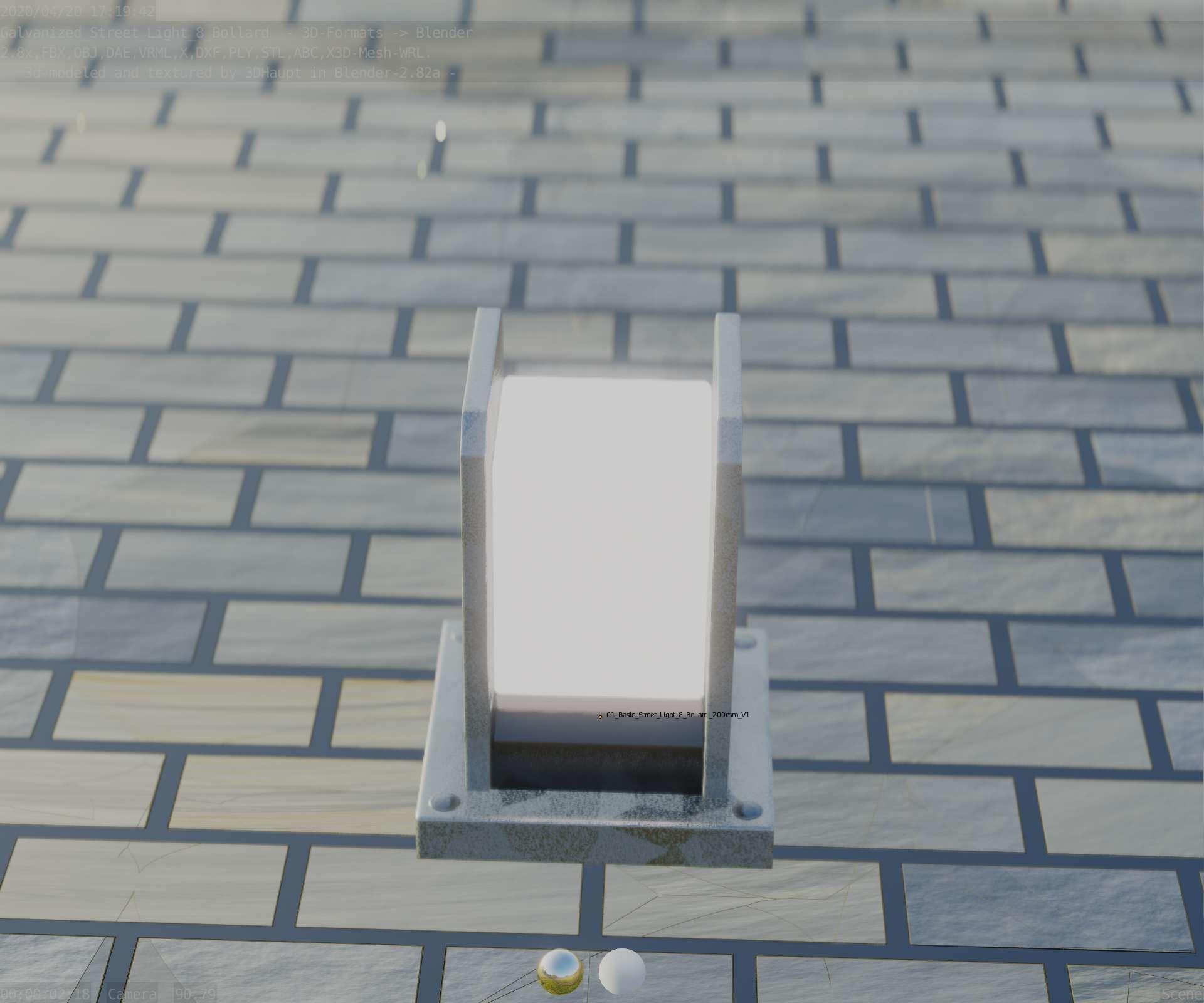Street Light 8 Bollard 200mm Galvanized Version 1 Low-poly 3D model_66