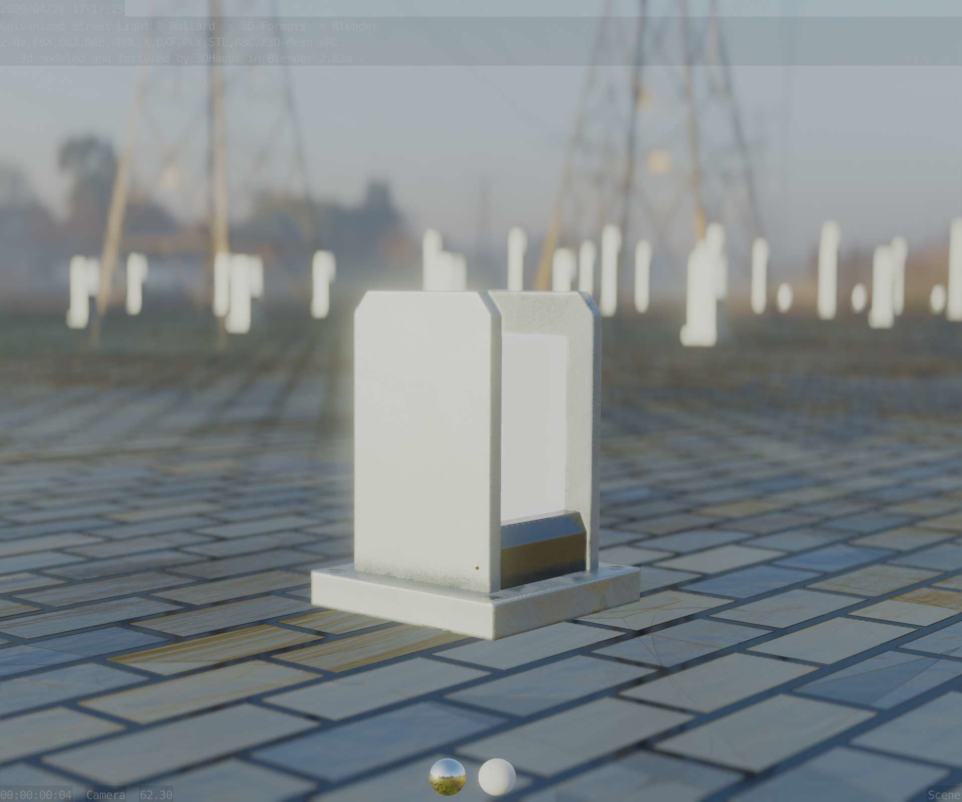 Street Light 8 Bollard 200mm Galvanized Version 1 Low-poly 3D model_17