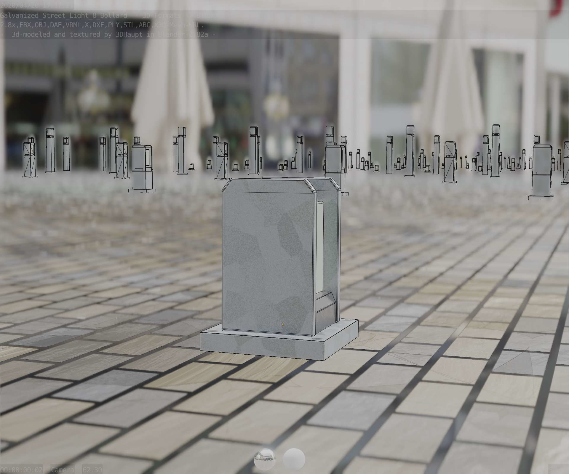 Street Light 8 Bollard 200mm Galvanized Version 1 Low-poly 3D model_15