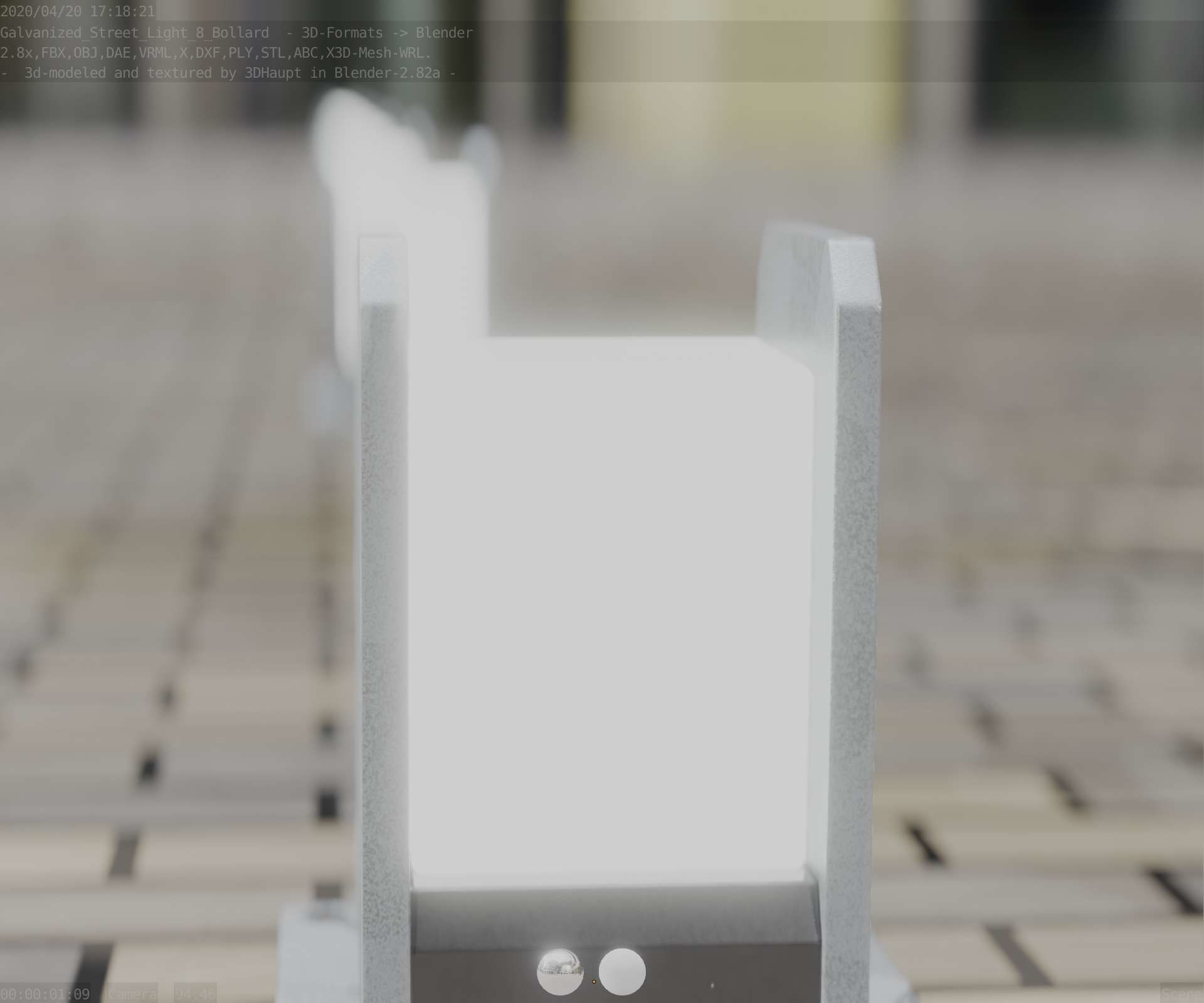 Street Light 8 Bollard 200mm Galvanized Version 1 Low-poly 3D model_10