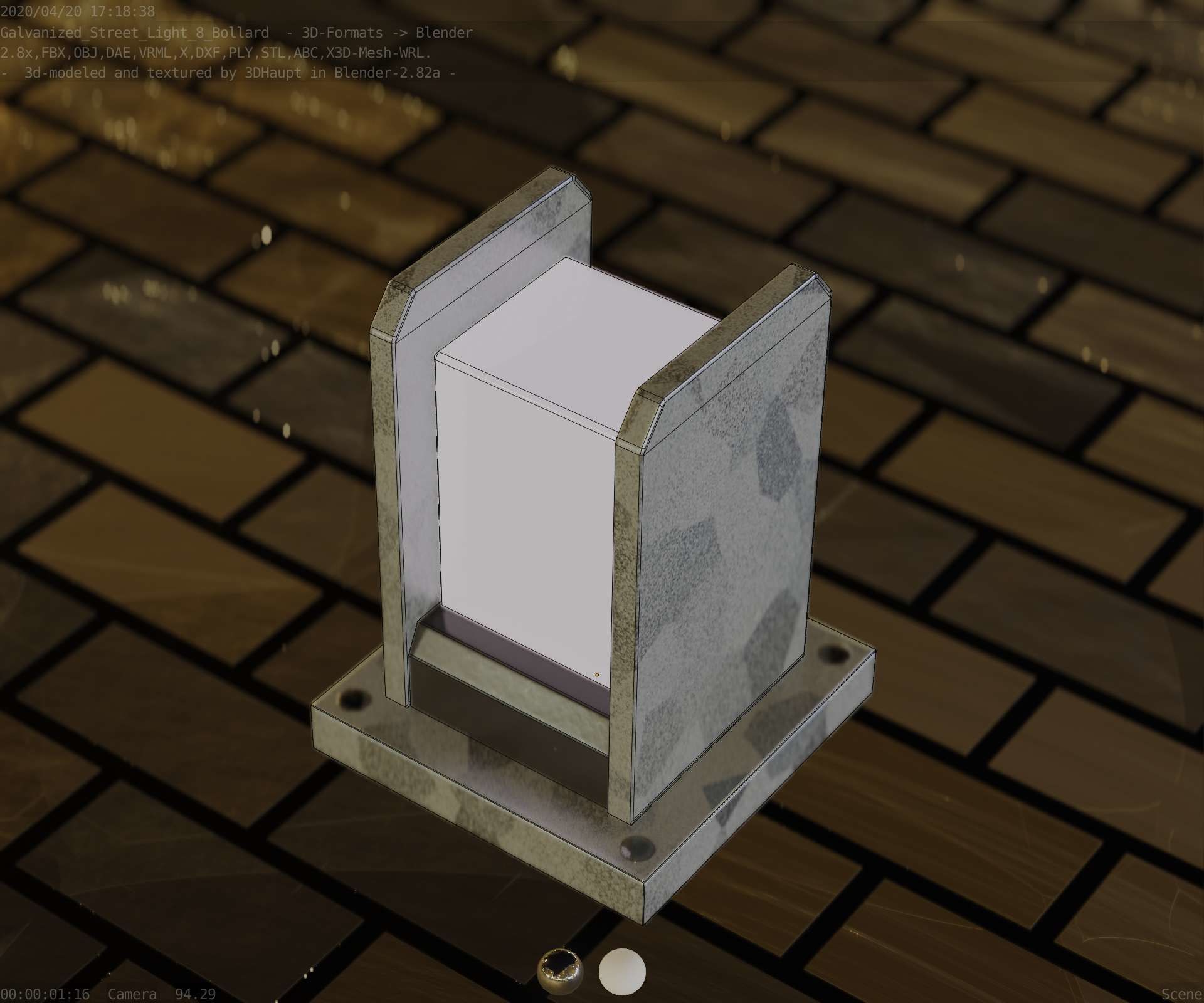 Street Light 8 Bollard 200mm Galvanized Version 1 Low-poly 3D model_40