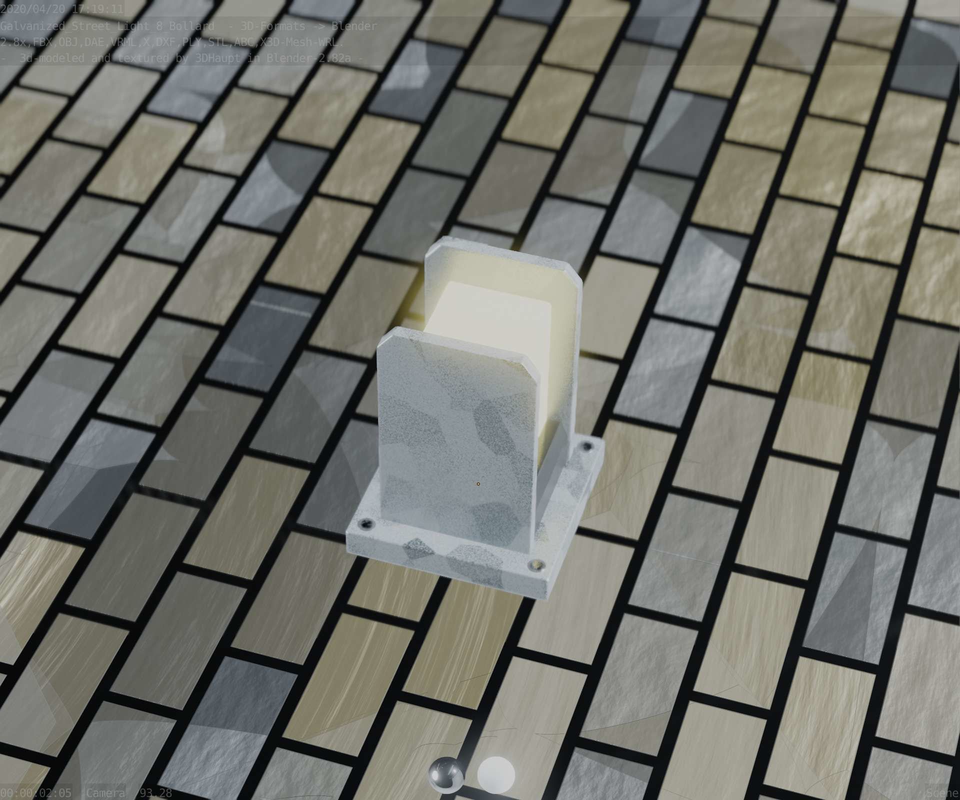 Street Light 8 Bollard 200mm Galvanized Version 1 Low-poly 3D model_53