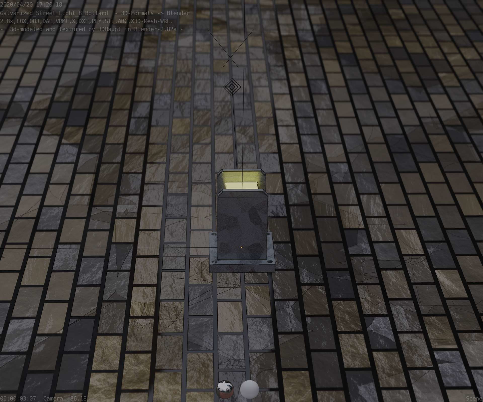 Street Light 8 Bollard 200mm Galvanized Version 1 Low-poly 3D model_79