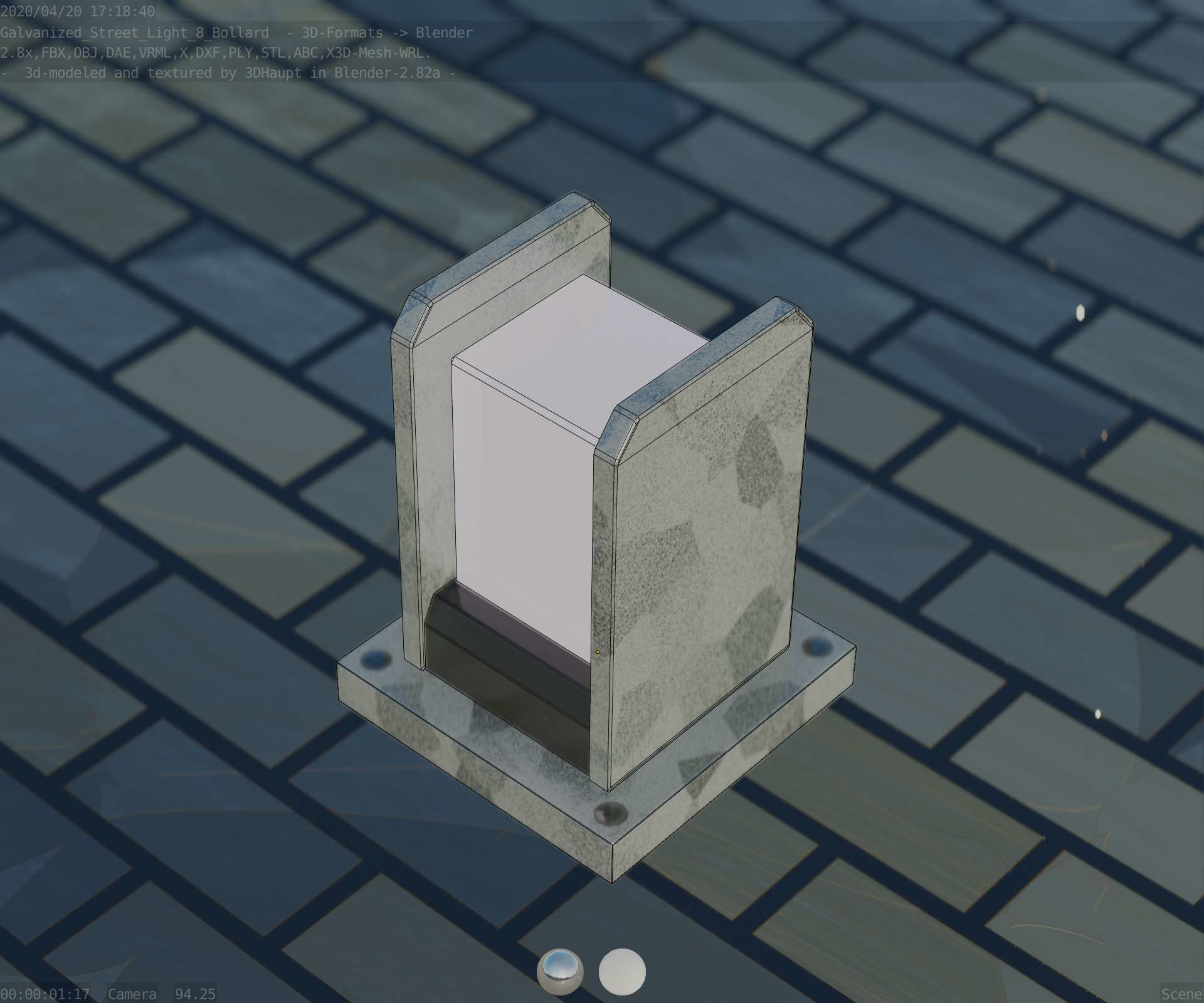 Street Light 8 Bollard 200mm Galvanized Version 1 Low-poly 3D model_41