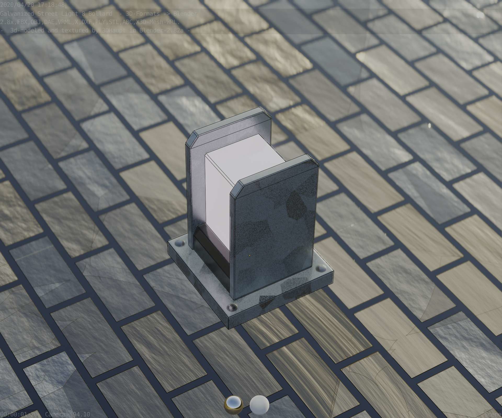 Street Light 8 Bollard 200mm Galvanized Version 1 Low-poly 3D model_44