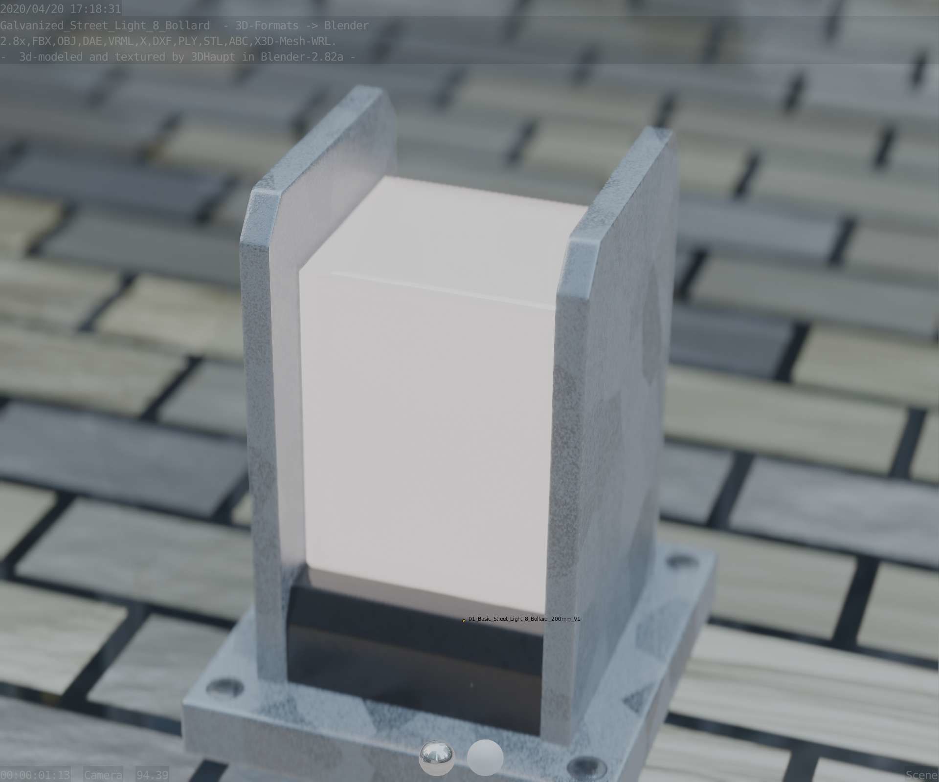 Street Light 8 Bollard 200mm Galvanized Version 1 Low-poly 3D model_37