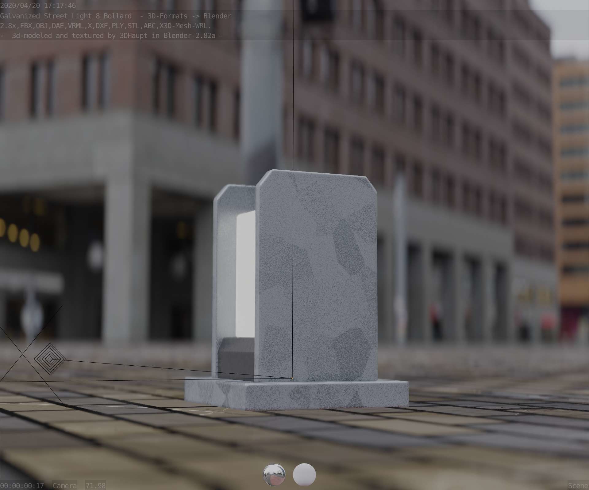 Street Light 8 Bollard 200mm Galvanized Version 1 Low-poly 3D model_29