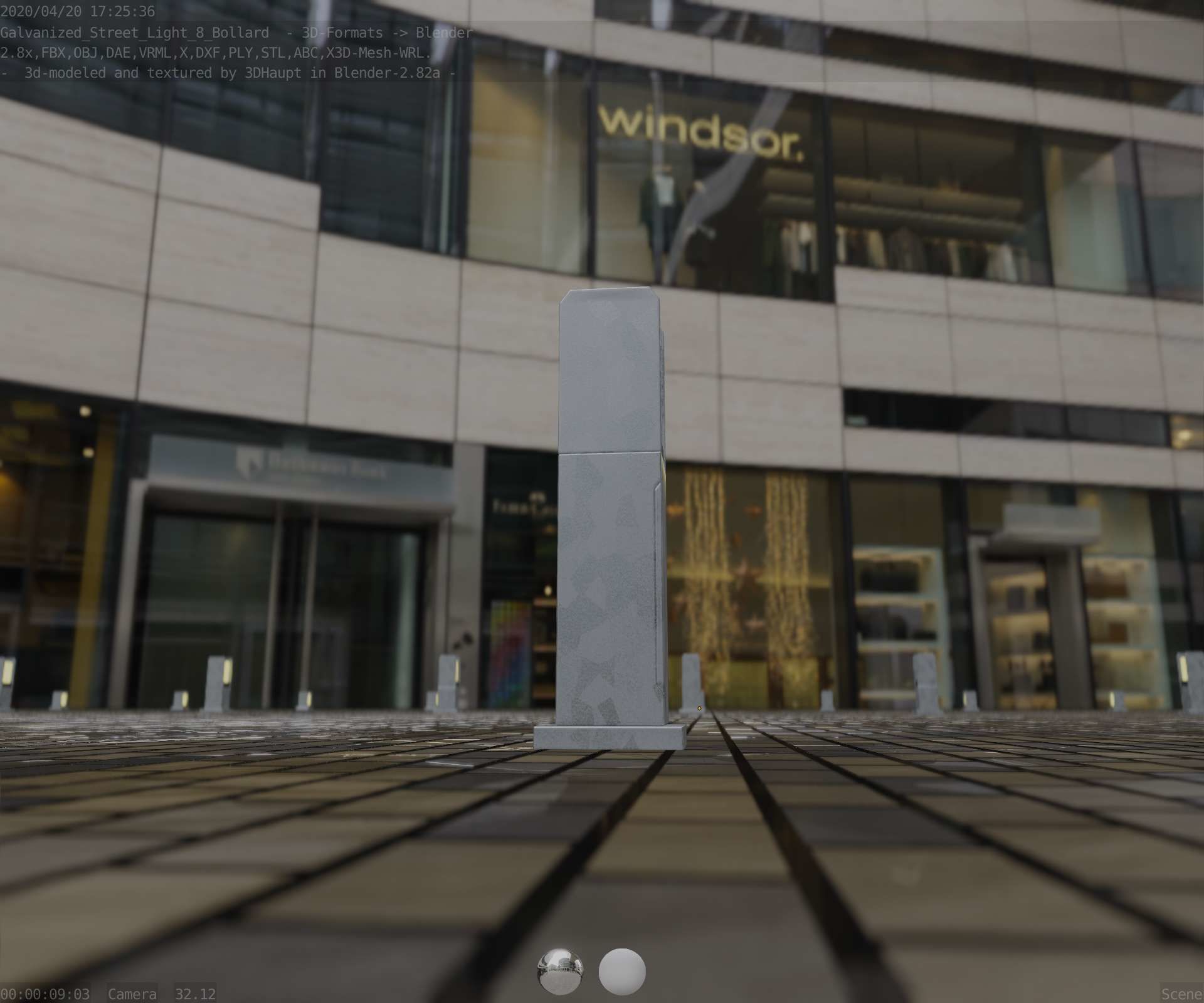 Street Light 8 Bollard 500mm Galvanized Version 1 Low-poly 3D model_28