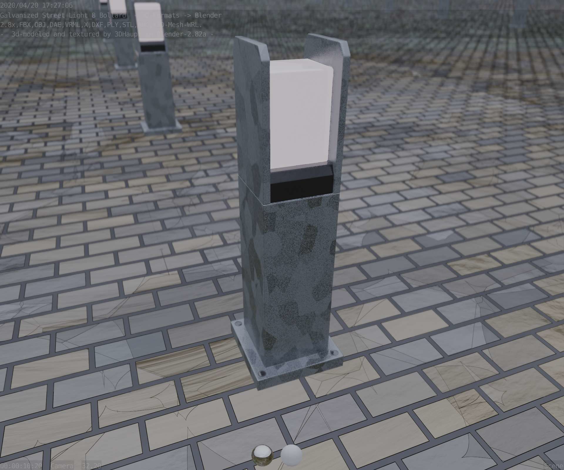 Street Light 8 Bollard 500mm Galvanized Version 1 Low-poly 3D model_66