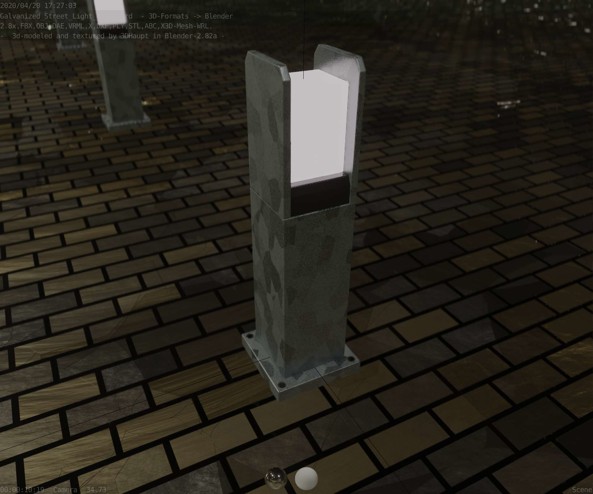 Street Light 8 Bollard 500mm Galvanized Version 1 Low-poly 3D model_65