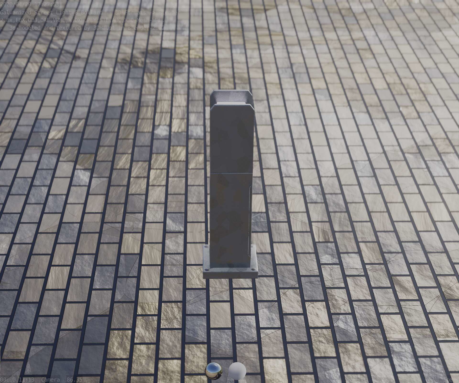 Street Light 8 Bollard 500mm Galvanized Version 1 Low-poly 3D model_83