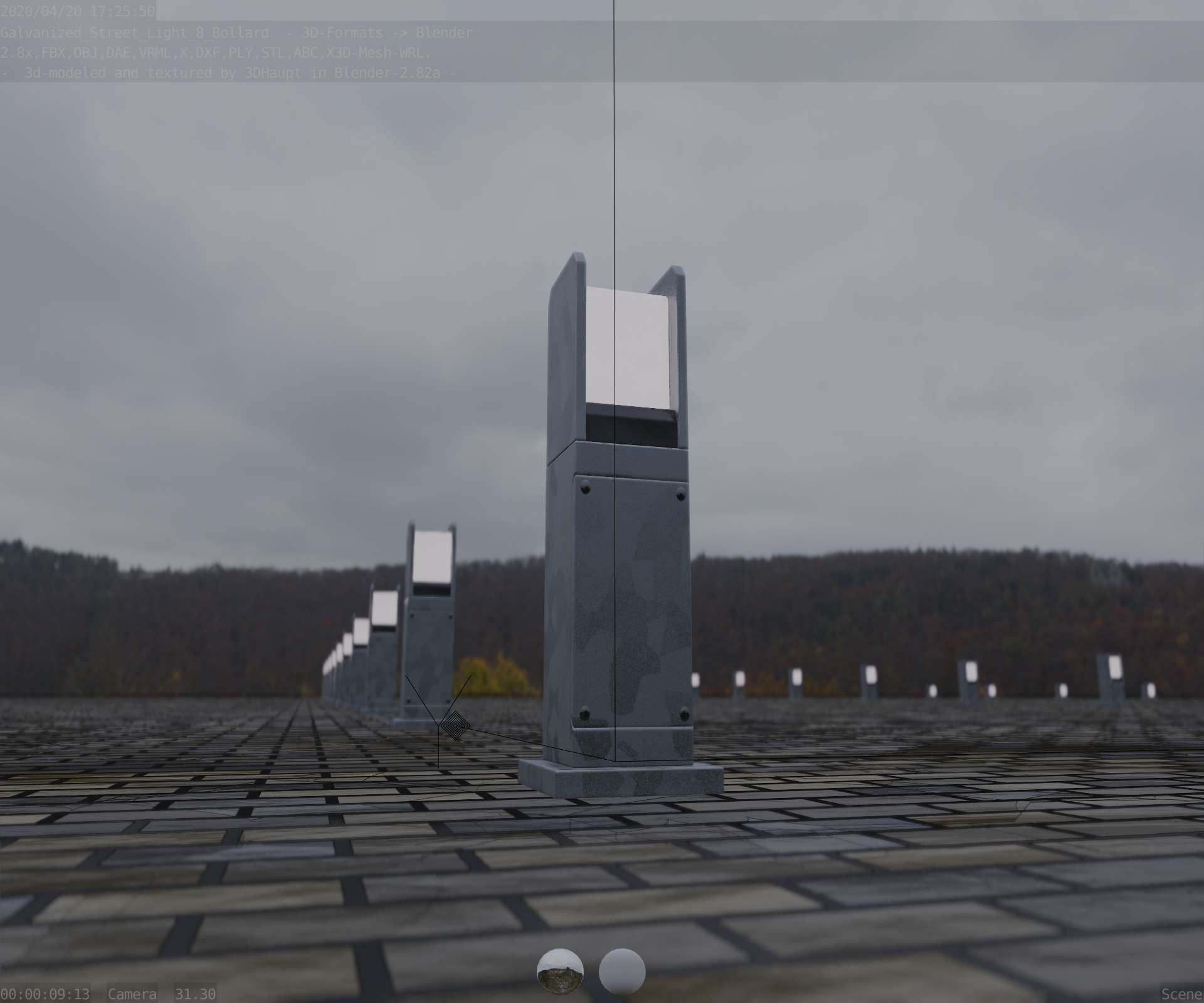 Street Light 8 Bollard 500mm Galvanized Version 1 Low-poly 3D model_35