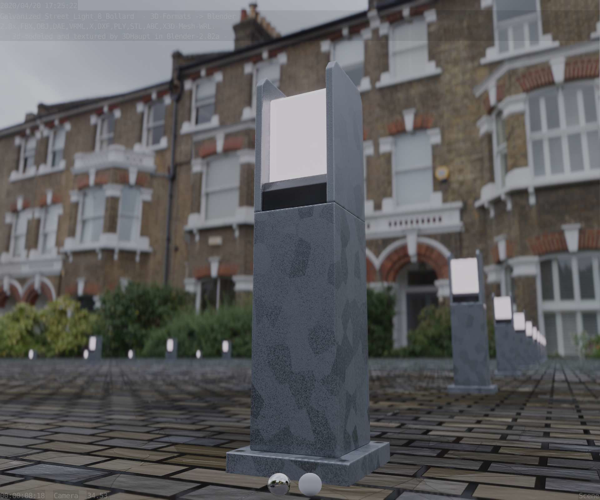 Street Light 8 Bollard 500mm Galvanized Version 1 Low-poly 3D model_21