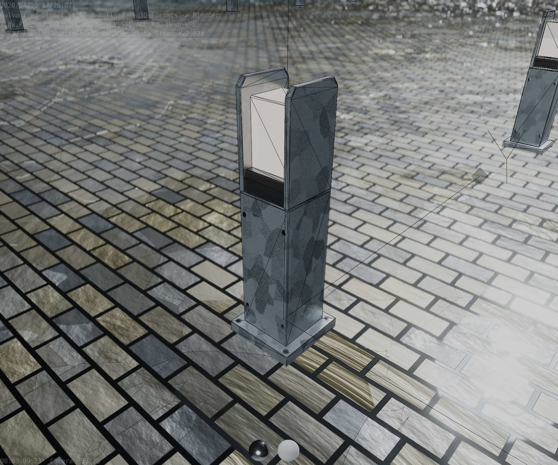 Street Light 8 Bollard 500mm Galvanized Version 1 Low-poly 3D model_45