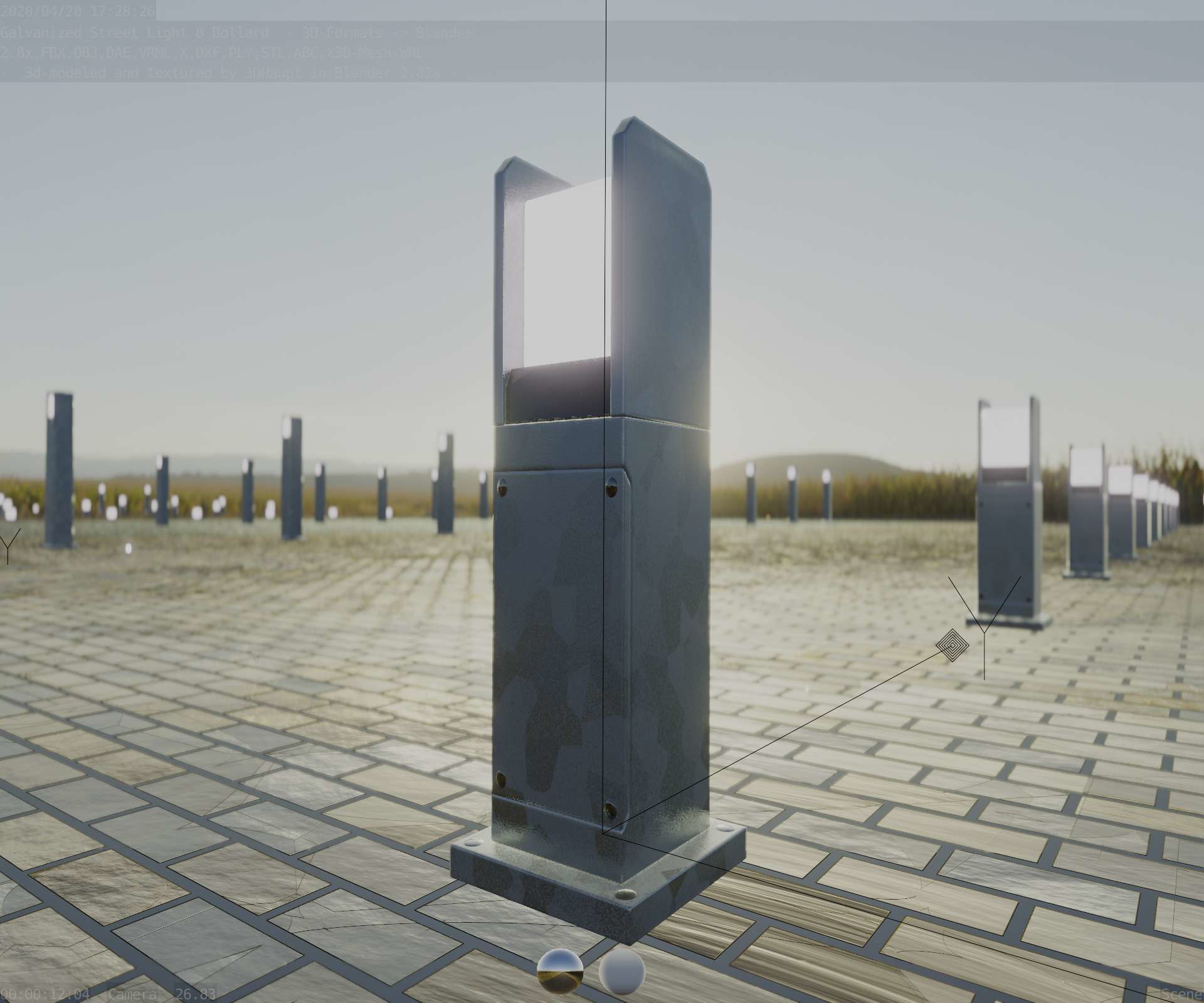 Street Light 8 Bollard 500mm Galvanized Version 1 Low-poly 3D model_7