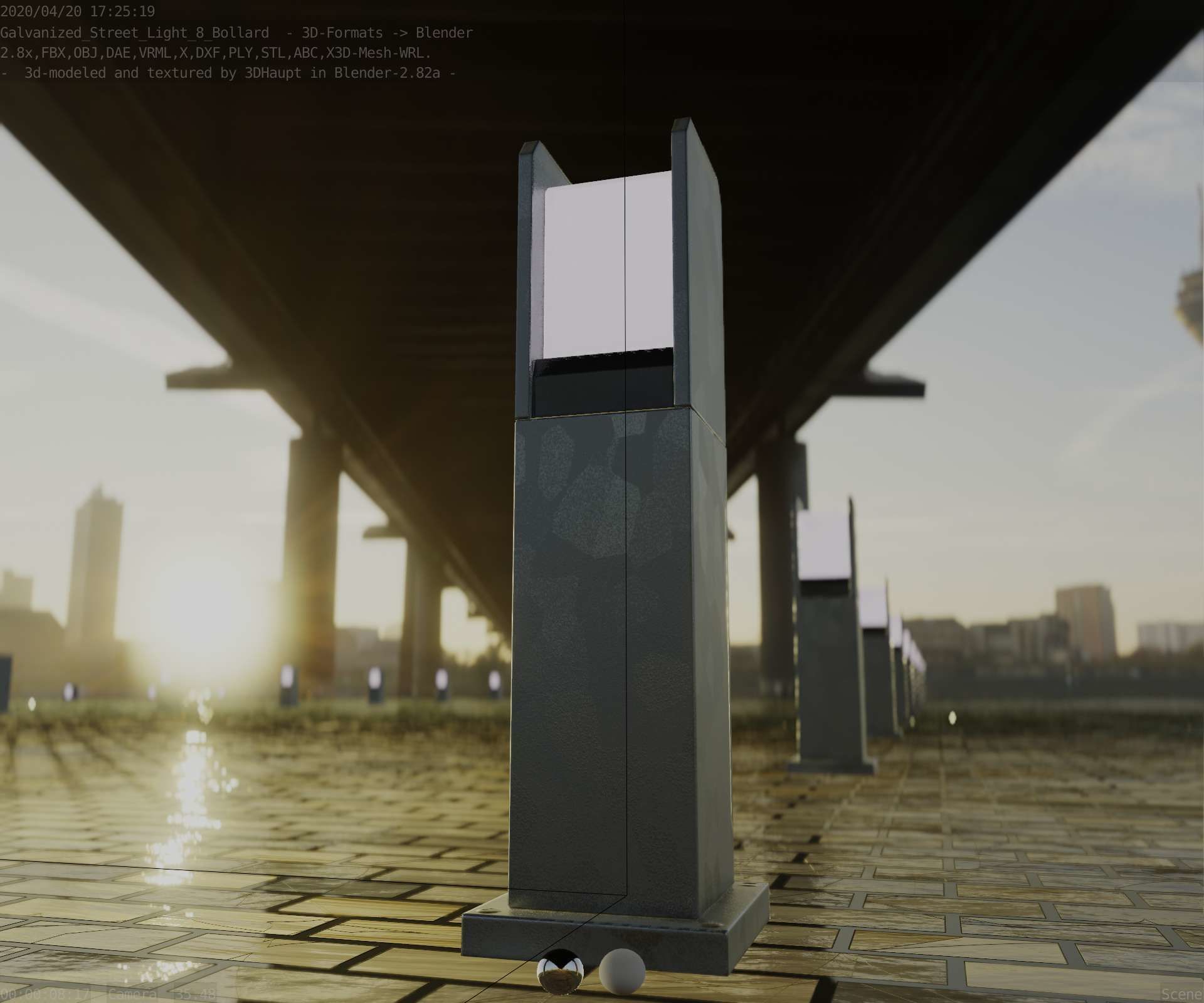 Street Light 8 Bollard 500mm Galvanized Version 1 Low-poly 3D model_20