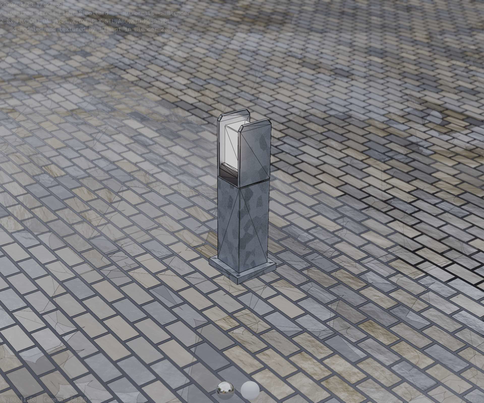 Street Light 8 Bollard 500mm Galvanized Version 1 Low-poly 3D model_78