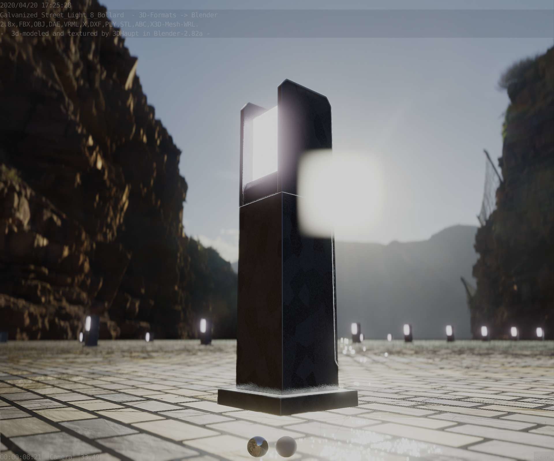 Street Light 8 Bollard 500mm Galvanized Version 1 Low-poly 3D model_23