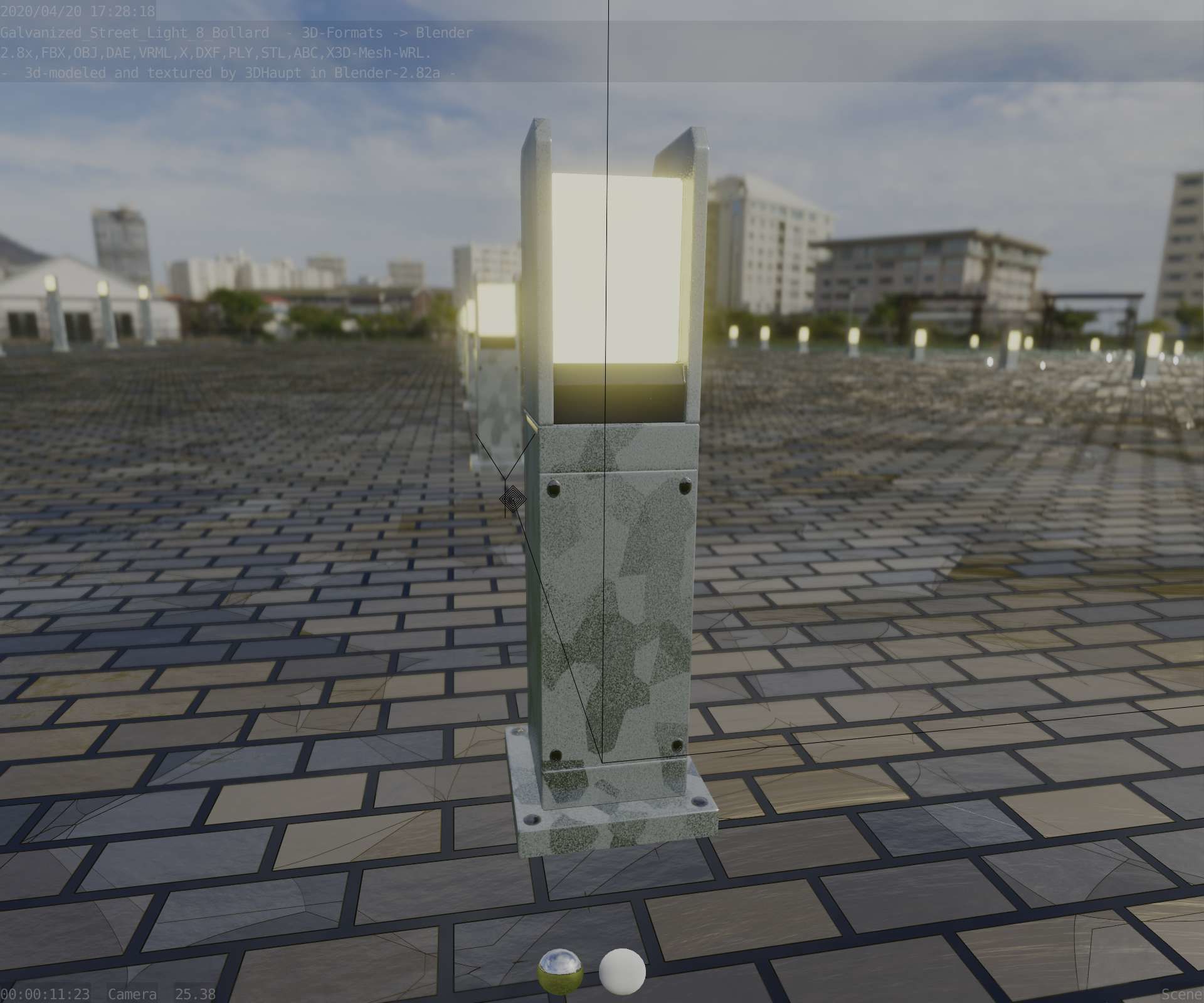 Street Light 8 Bollard 500mm Galvanized Version 1 Low-poly 3D model_93