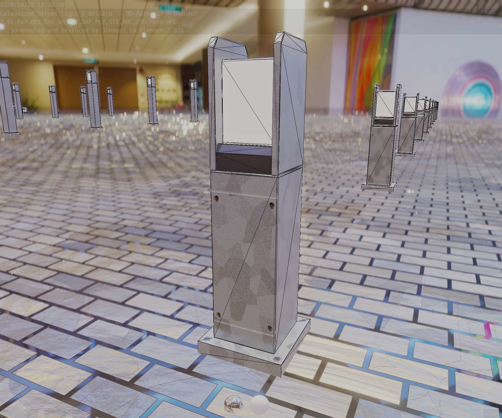 Street Light 8 Bollard 500mm Galvanized Version 1 Low-poly 3D model_42